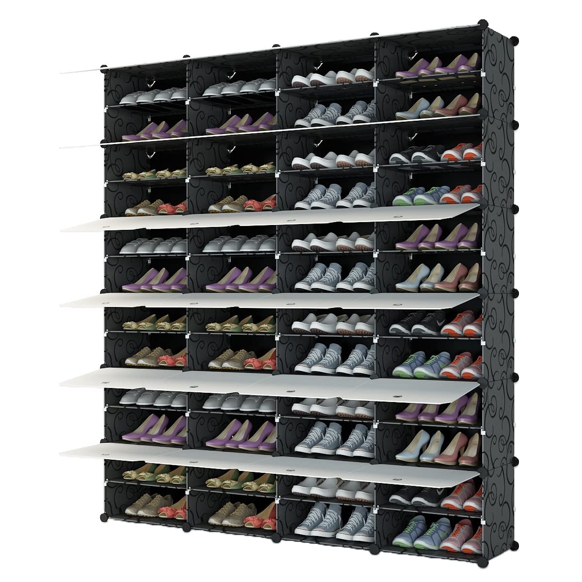 Aeitc 96 Pairs Expandable Shoe Rack Organizer - Space Saving Stackable Shoe Storage Cabinet with Hooks & Side Shelf for Entryway, Closet, Bedroom - White Door Shoe Shelf for Small Spaces & Home Organization