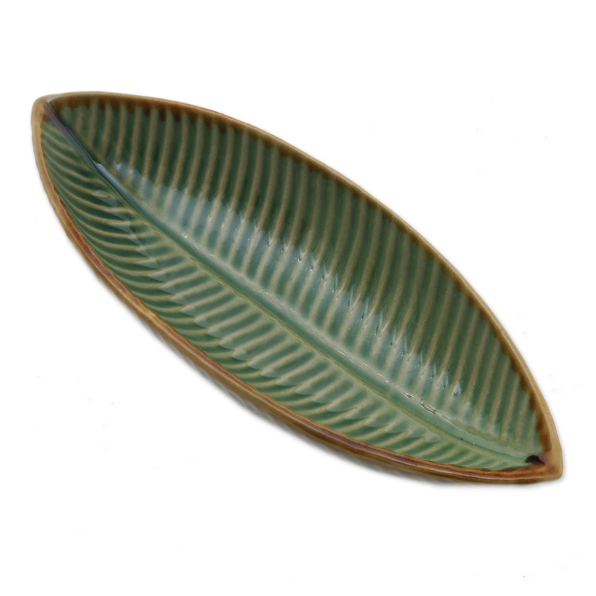 NOVICA Handmade Ceramic Banana Leaf Serving Bowl - Eco-Friendly Green Tree Design for Salads, Fruits & Snacks | Perfect for Parties, Picnics & Home Decor