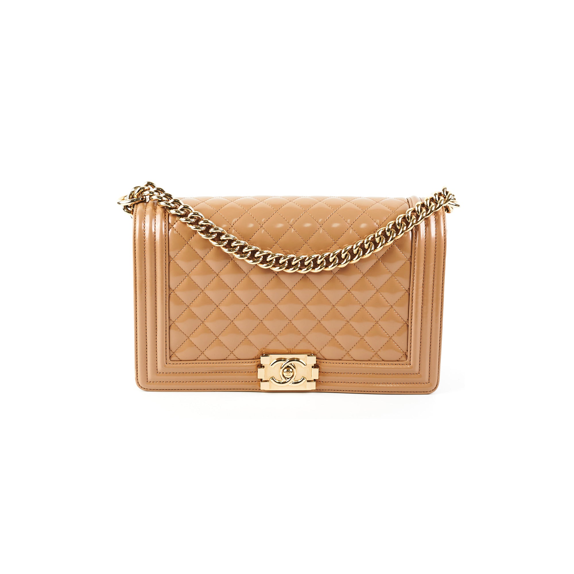 Chanel New Medium Boy Bag in Dark Beige Iridescent Patent Leather - Luxury Crossbody Bag for Women, Perfect for Evening Parties & Date Nights