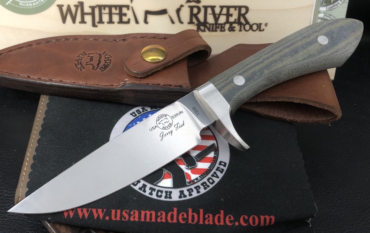 White River Knives Sendero Classic Folding Knife - OD Green & Black Linen Micarta Handle - Hunting, Camping, Outdoor Survival Gear