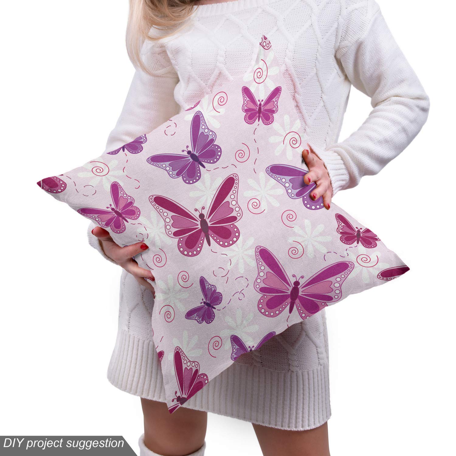 Ambesonne Purple Fabric by The Yard - Abstract Butterfly Floral Print Upholstery Material for Sofa, Curtains & Home Decor | 10 Yards Soft Maroon Purple Pale Pink | Perfect for DIY Projects, Bedding & Crafting