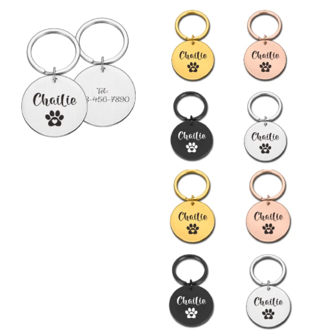 Custom Engraved Pet ID Tags - Personalized Dog & Cat Collar Accessories with Anti-Lost Feature (25x25mm Silver) - Perfect for Daily Walks, Vet Visits & Pet Safety