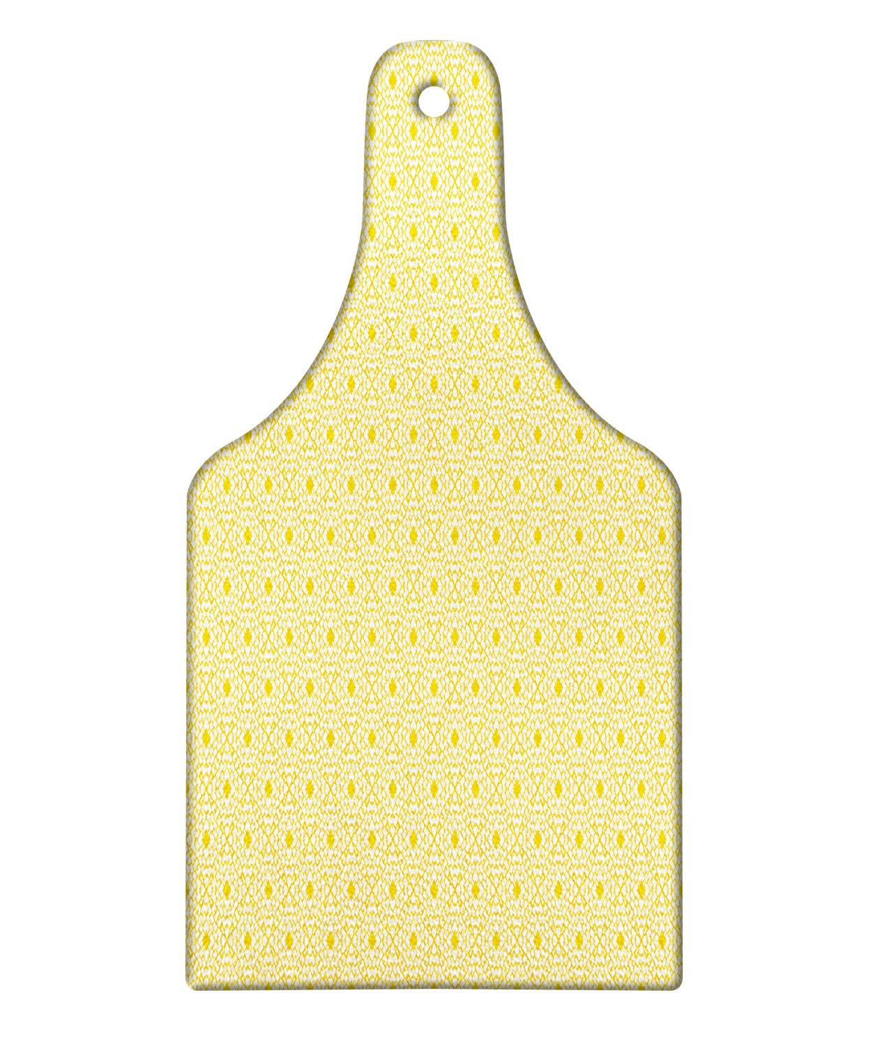 Ambesonne Art Deco Cutting Board - Four Leaf Clover Grunge Brick Print Tempered Glass Serving Board - Wine Bottle Shaped Yellow & White - Perfect for Cheese Platters, Charcuterie & Wine Pairing