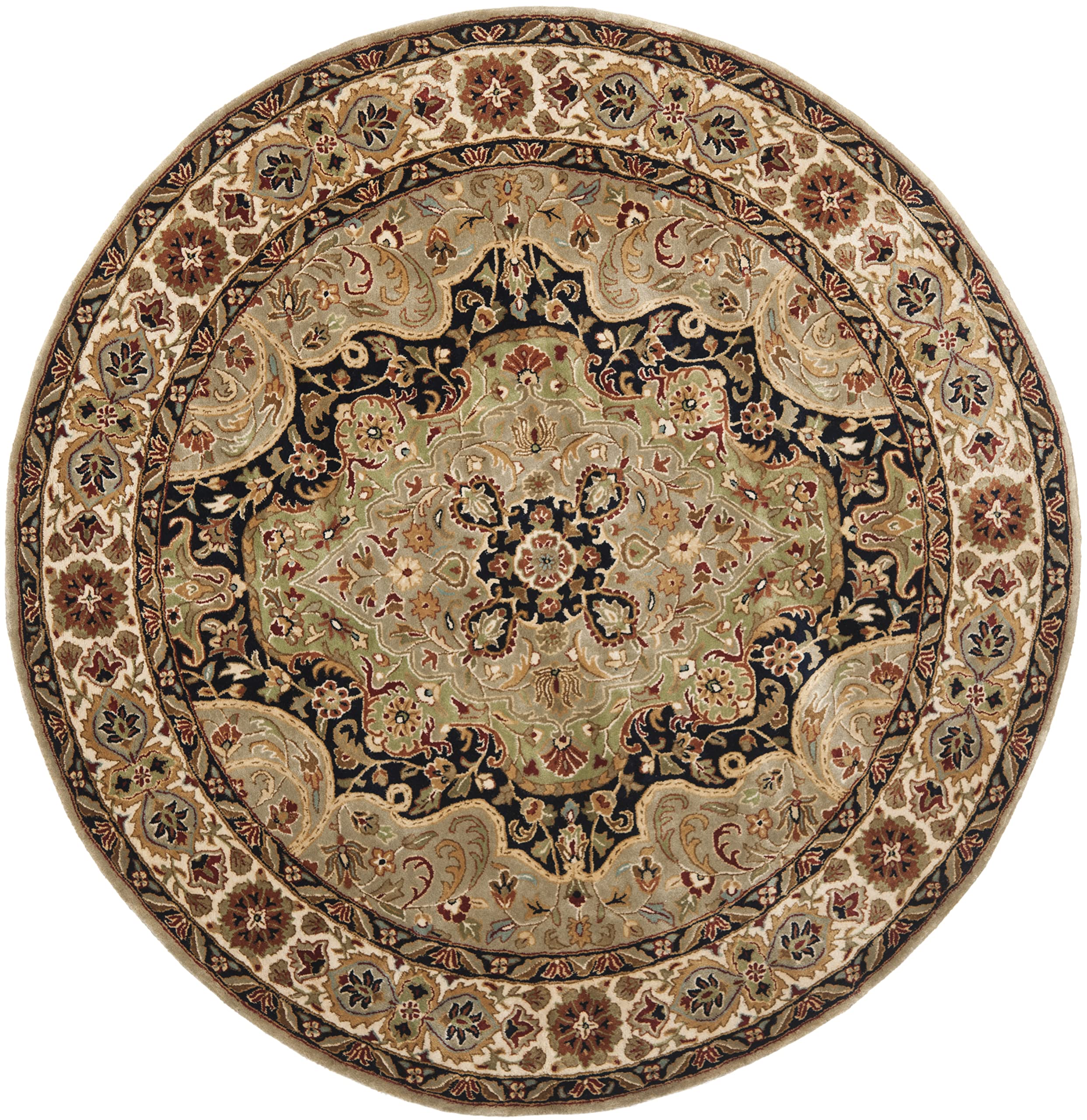 SAFAVIEH Persian Legend Collection 6-Foot Round Handmade Wool Area Rug - Soft Green & Ivory Traditional Design for Living Room, Bedroom, Dining Room Decor
