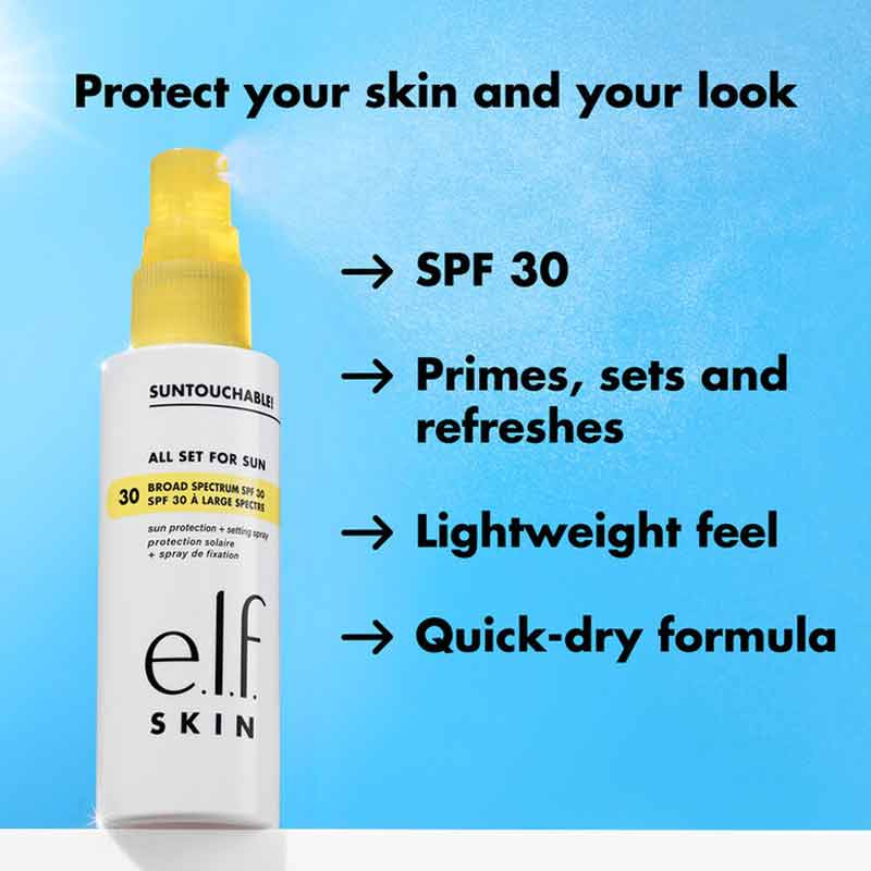 e.l.f. Skin Suntouchable! All Set for Sun SPF 30 Sunscreen - Oil-Free, Broad Spectrum Protection for Face & Body - Perfect for Beach, Pool & Outdoor Activities