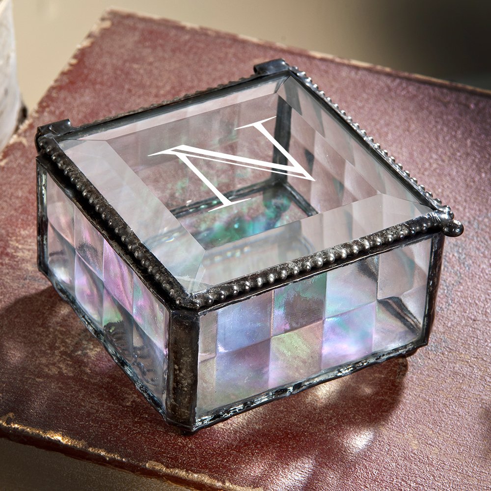 Personalized Monogrammed Glass Jewelry Trinket Box - Handcrafted Keepsake Gift for Women - Perfect for Storing Rings, Necklaces & Small Treasures (J Devlin Art Box 333 EB208-1)