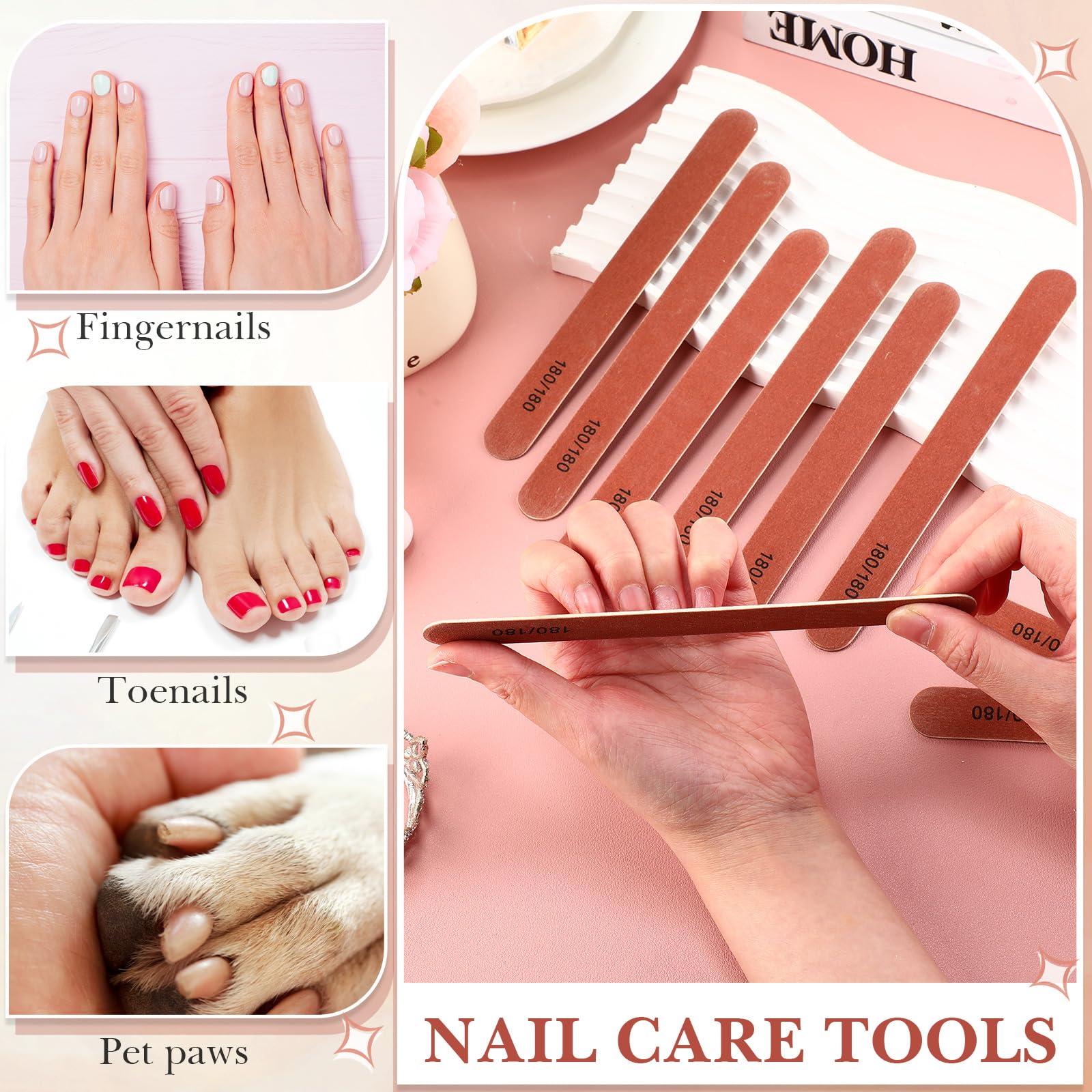 200 Pcs 180/180 Grit Wooden Nail Files - Double Sided Reusable Manicure Emery Boards for Natural & Acrylic Nails - Professional Salon Quality Nail Care Tools for Home & Spa Use