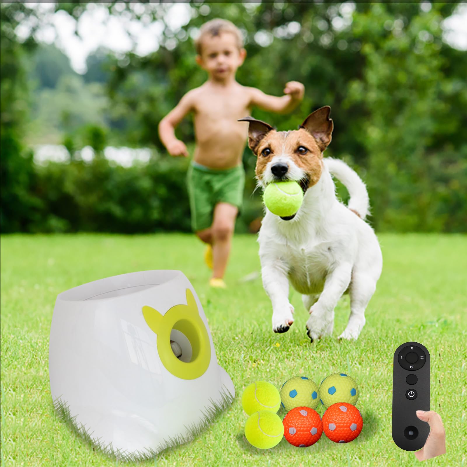BESTHLS Automatic Dog Ball Launcher - Interactive Tennis Ball Thrower Machine for Small & Medium Dogs (10-30ft Fetching Distance, Remote Control, White) | Perfect for Backyard Play, Dog Training & Exercise