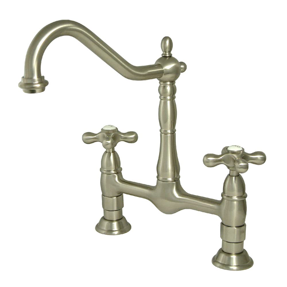 Kingston Brass KS1178AX Heritage 8-Inch Single Handle Kitchen Faucet Without Sprayer in Brushed Nickel - 13 x 8 x 2.13 Inches - Perfect for Farmhouse, Cottage & Traditional Style Kitchens