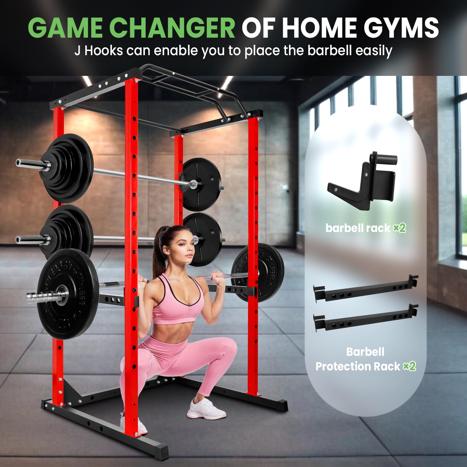 Heavy Duty Power Cage Squat Rack - 1200 lbs Weight Capacity with Dip Bars - 45