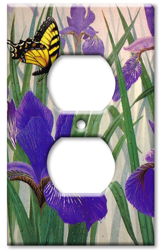 Decorative Metal Wall Plate Outlet Cover - Butterfly in Irises Art Plate - Handcrafted in USA - Perfect for Home, Office & Cafe Decor