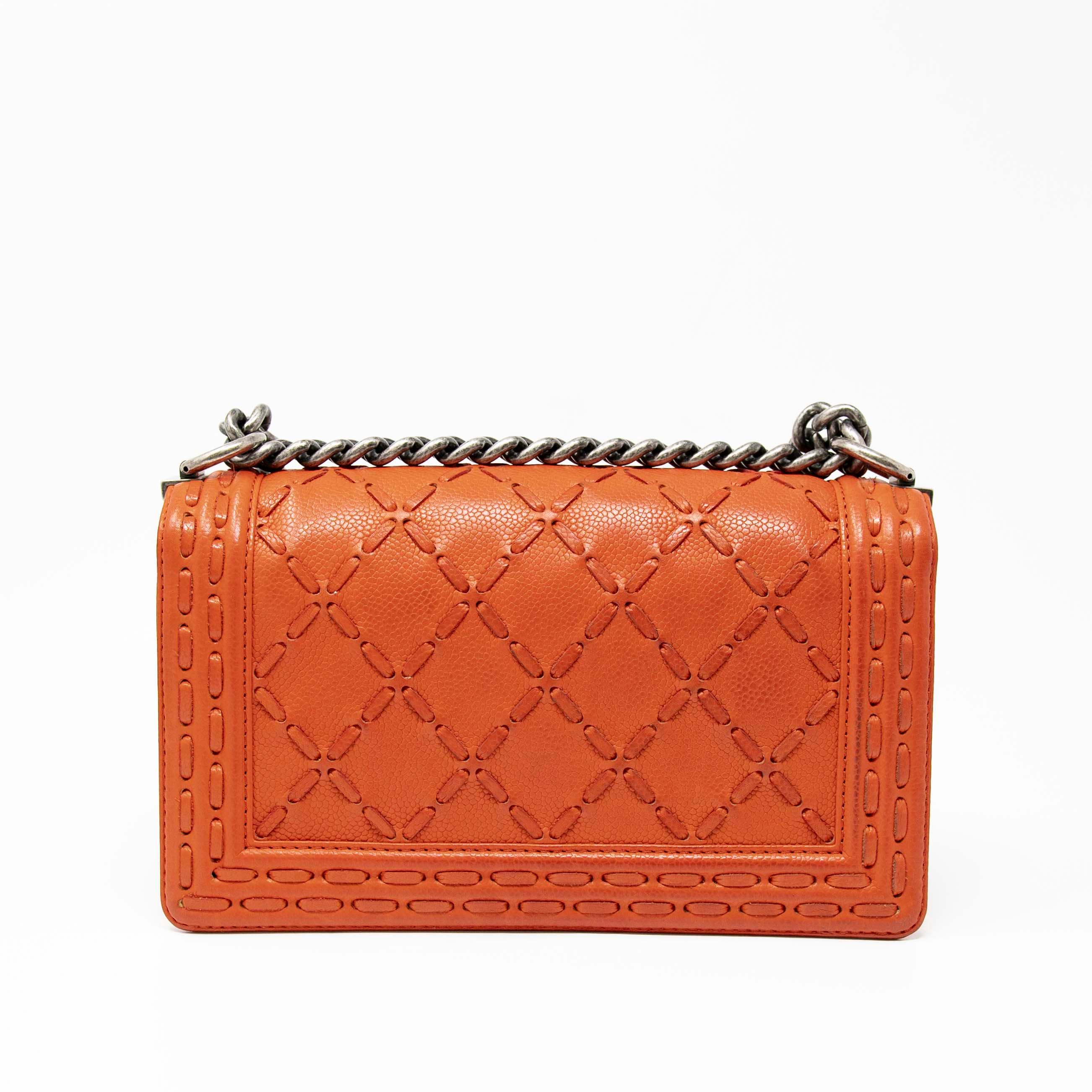 Chanel Orange Medium Whipstitch Boy Bag - Luxury Leather Crossbody Handbag for Women | Perfect for Parties, Date Nights & Special Occasions