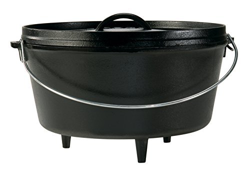 Lodge Pre-Seasoned Cast Iron Dutch Oven with Meat Rack - 12 Inch Deep Camping Oven (8QT/8 Inch) - Perfect for Outdoor Cooking, Camping, and Dutch Oven Recipes