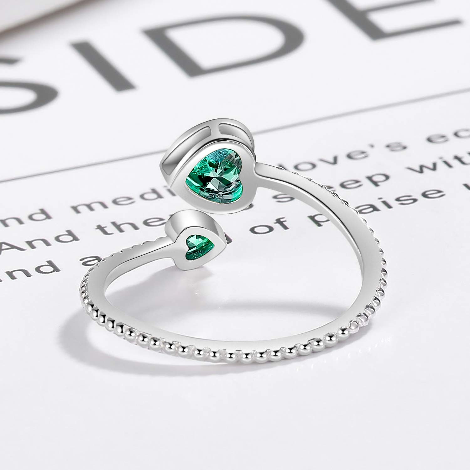 925 Sterling Silver Birthstone Rings for Women - Adjustable Open Heart Constellation Ring, Personalized Month Band Jewelry for Birthday Gifts | Perfect for Everyday Wear, Anniversary & Special Occasions