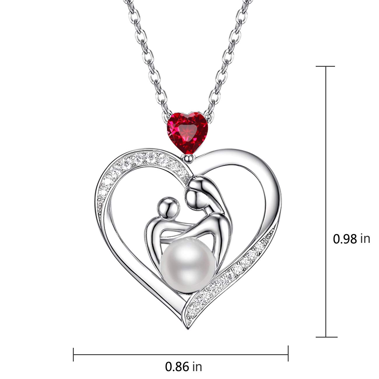 Sterling Silver Heart Necklace for Mom - Personalized Birthstone Jewelry Gift for Mother's Birthday, Wife, Anniversary (Emerald, Pearl, Garnet) | Elegant & Sentimental Present for Special Occasions