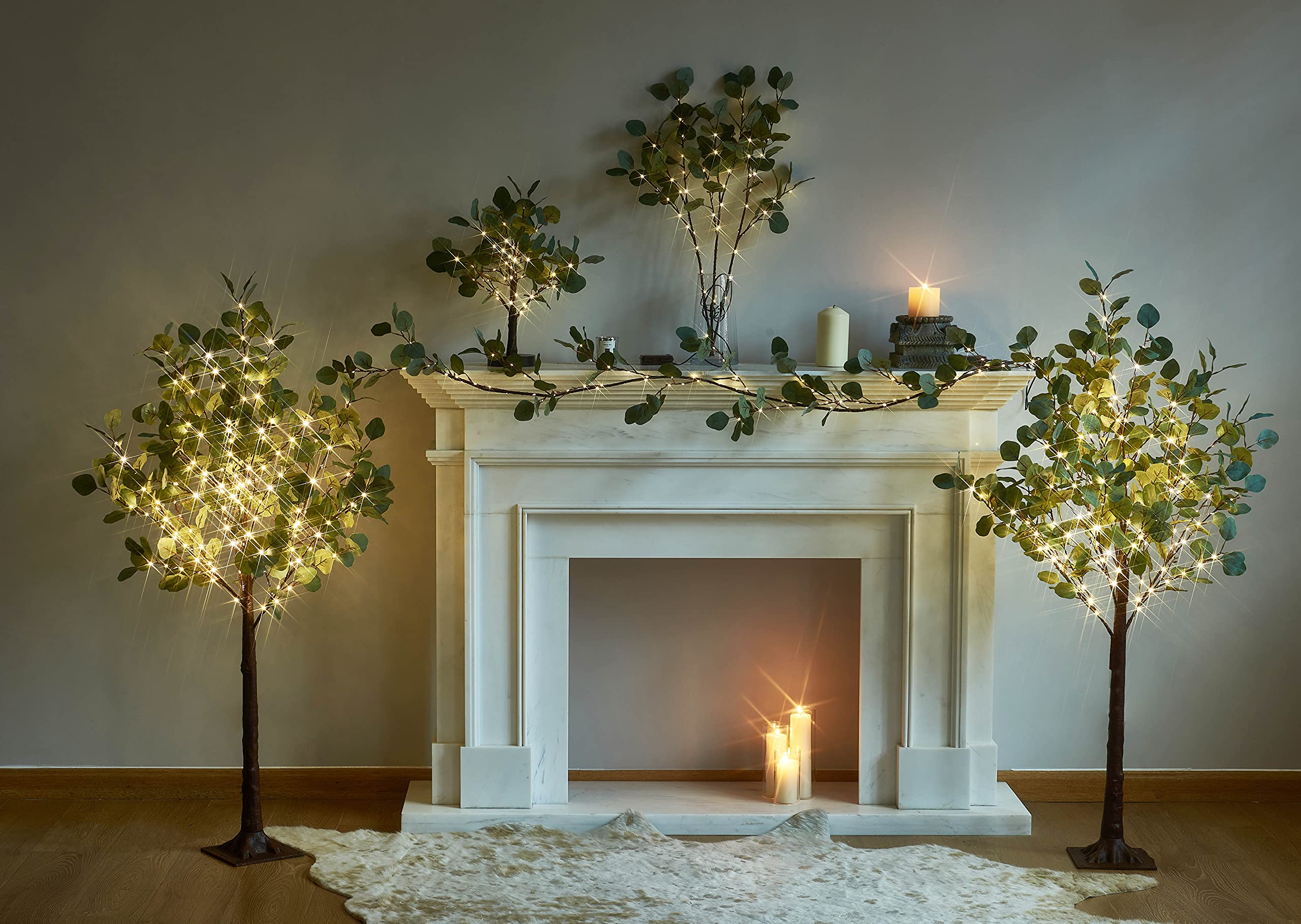 LITBLOOM 4FT Lighted Eucalyptus Tree with 160 Warm White LED Fairy Lights - Artificial Plant with Lights for Indoor Outdoor Home Decor, Wedding, Party, Living Room, Bedroom, Office, Garden Decoration