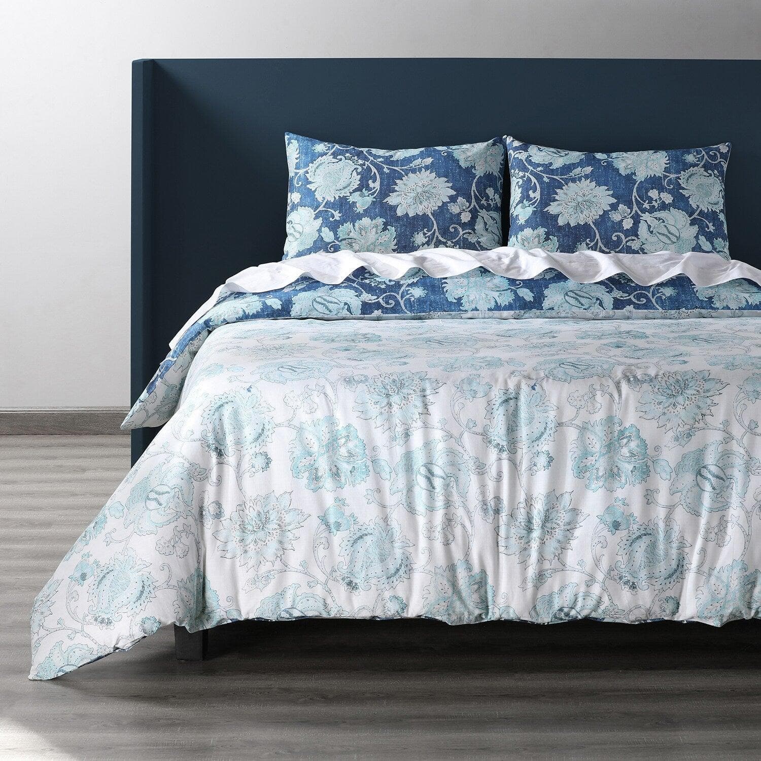 Premium Dutton Blue Cotton Double Slub Linen Weave Reversible Duvet Cover - Soft Breathable Bedding for All Seasons | Perfect for Master Bedroom, Guest Room & Cozy Home Decor