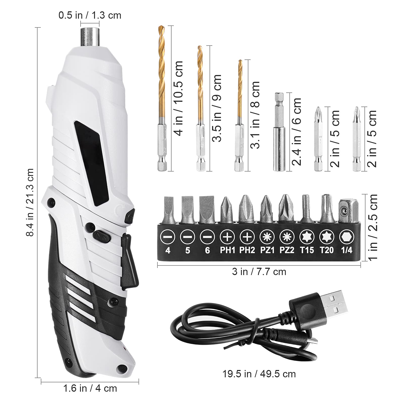 10Pcs Cordless Drill Driver Kit with Rechargeable Electric Screwdriver & Twist Drill Bits - Perfect for Home DIY, Office Repairs & Workshop Projects (Black/White)