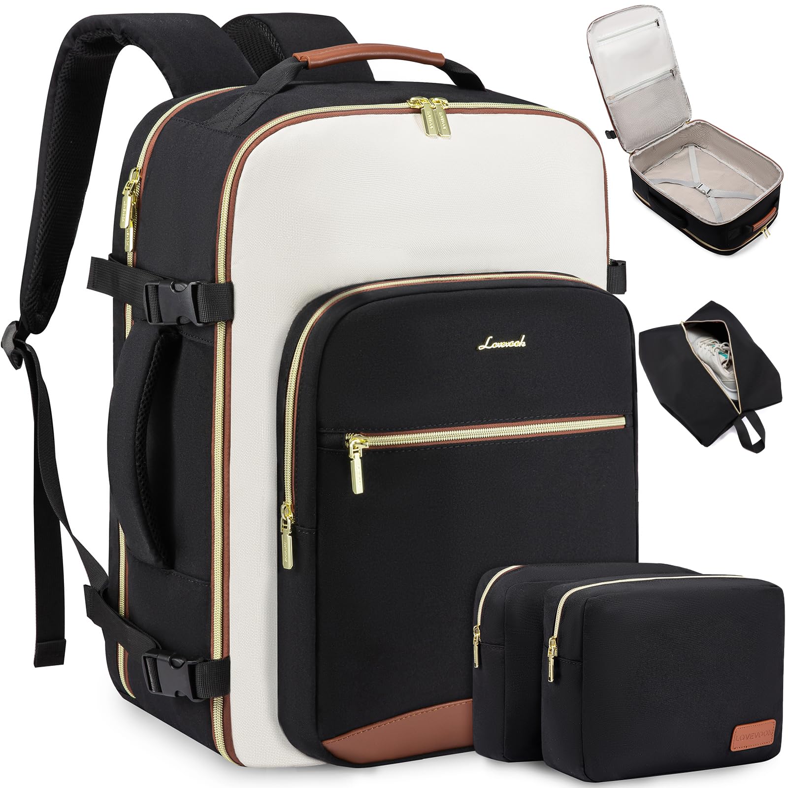LOVEVOOK 40L Large Travel Backpack for Women & Men - TSA Approved Carry On Backpack for Airplanes, Waterproof Personal Item Bag Fits 17 Inch Laptop with 3 Packing Cubes - Perfect for Business Trips, Weekend Getaways & International Travel