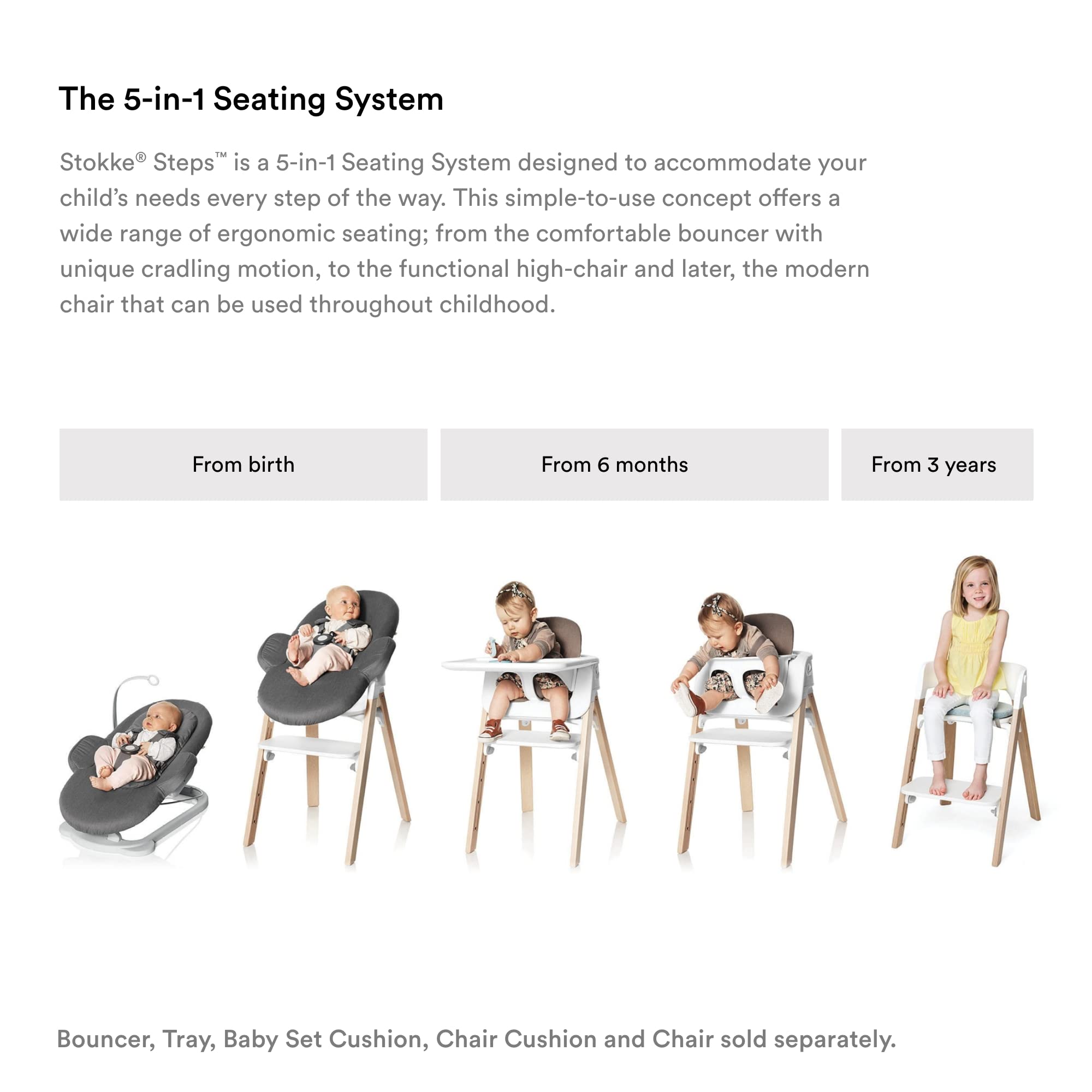 Stokke Steps Baby High Chair Set in Black – Convertible, Adjustable & Ergonomic Design with 5-Point Safety Harness – Tool-Free Assembly for Babies 6+ Months – Perfect for Dining, Feeding & Playtime at Home
