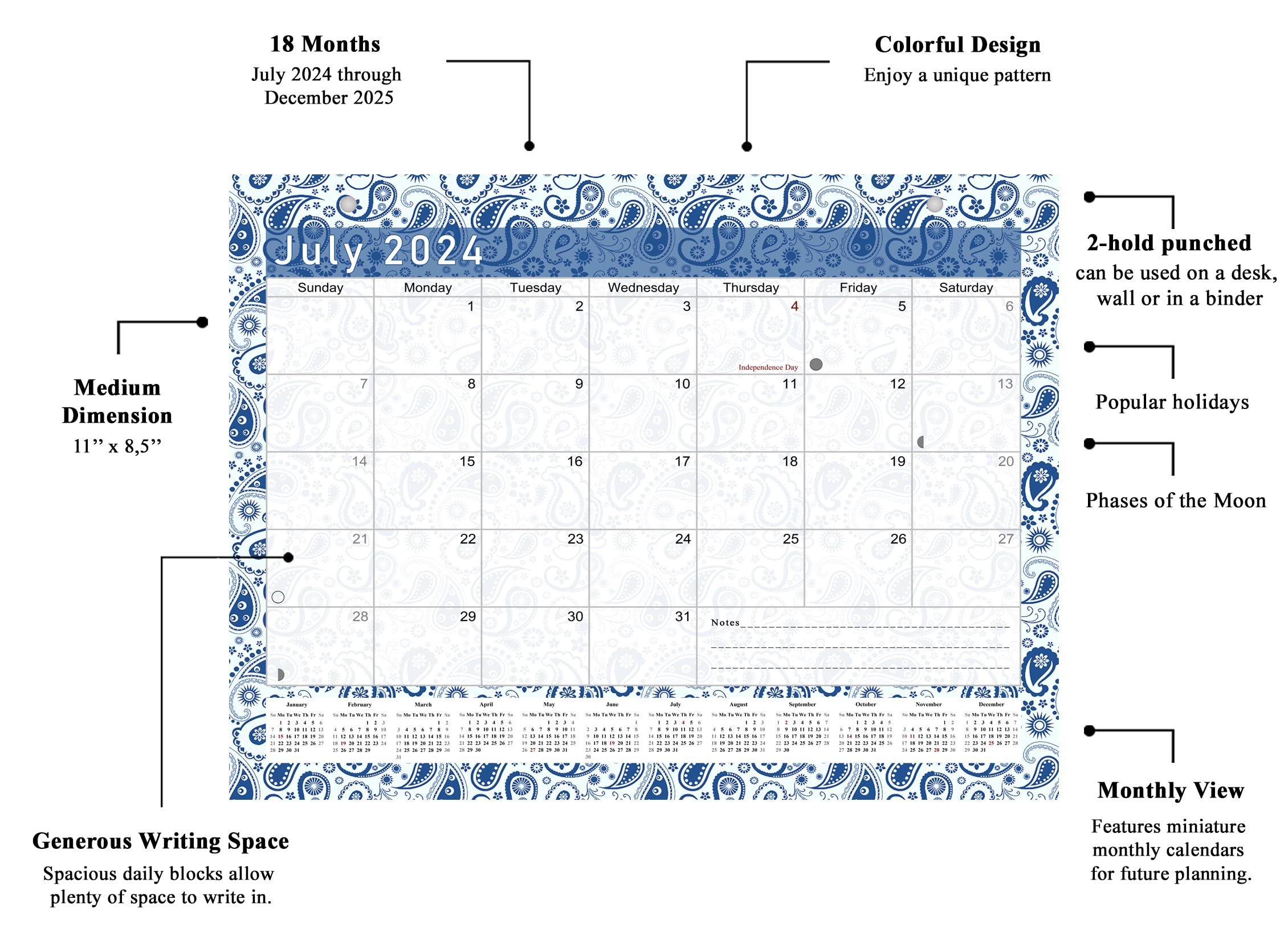 2024-2025 18-Month Magnetic & Desk Calendar Planner - Wall/Desktop Organizer with Monthly Layout (Edition #21) - Perfect for Home, Office & School Planning
