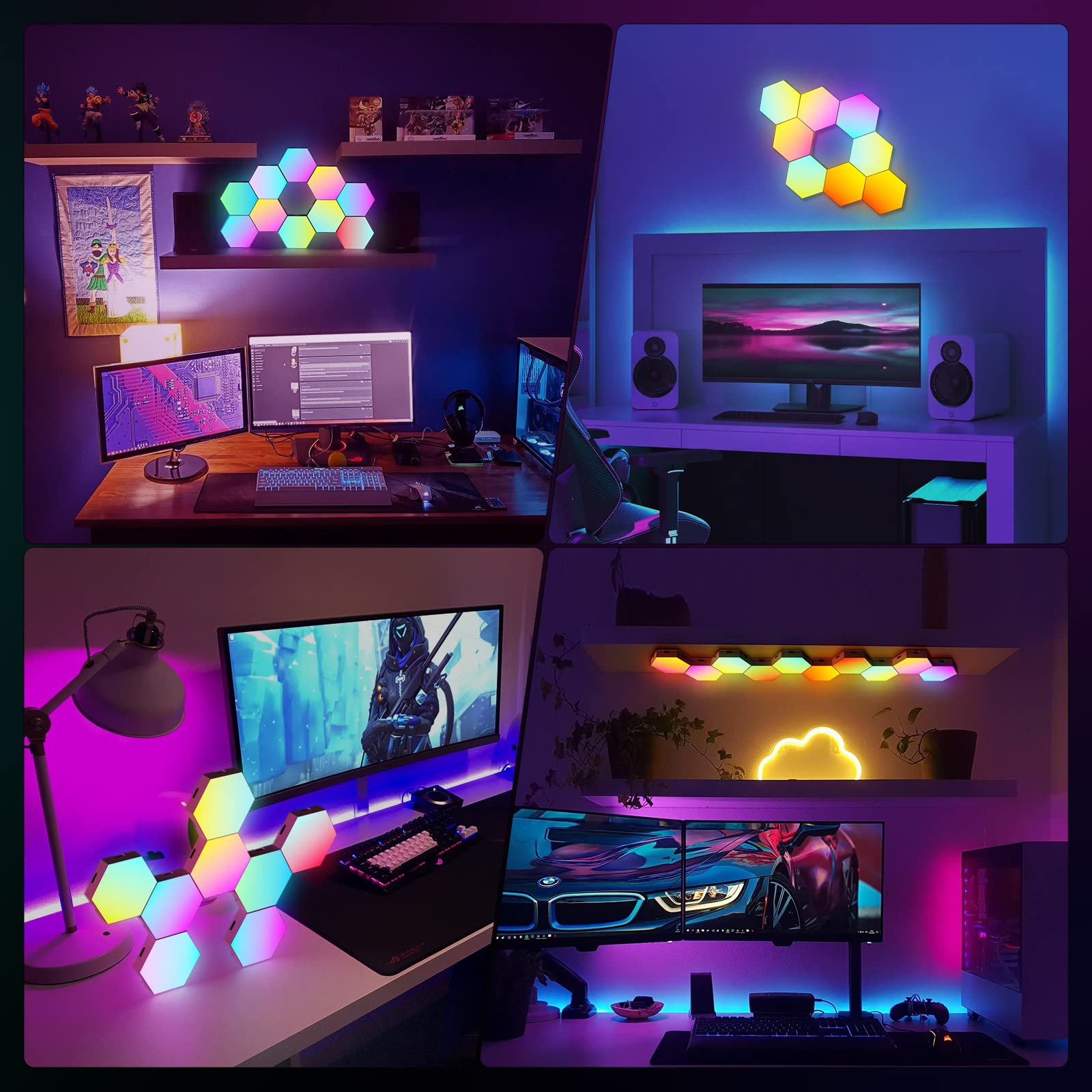 12 Pack Smart RGB Hexagon LED Light Panels - APP & Remote Control, Music Sync Wall Lights for Gaming, Living Room, Bedroom Decor | Cool Ambient Lighting for Adults & Kids | Perfect for Parties, Gaming Setup & Home Decoration