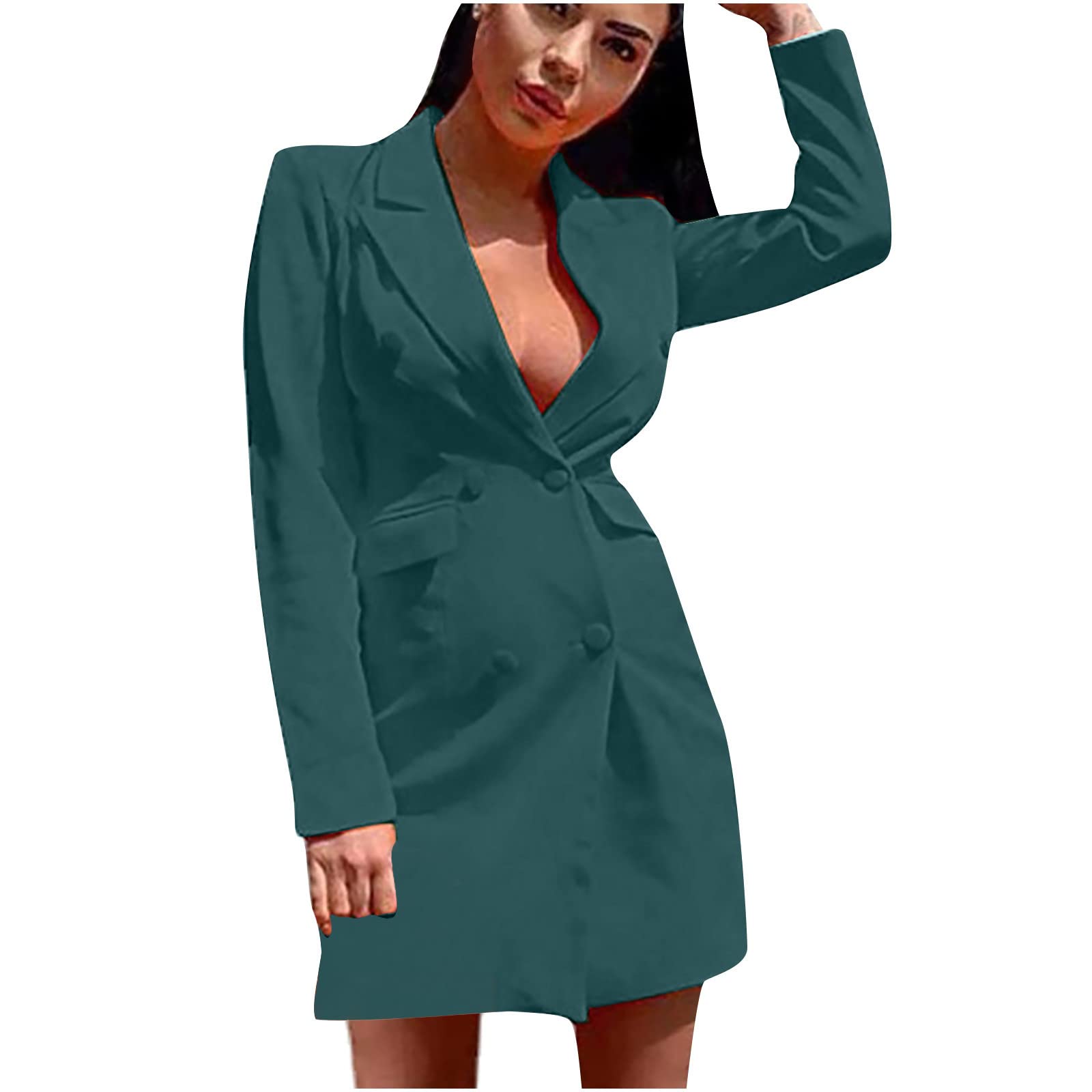 Women's Summer Sundresses 2022 - Solid Color Slim Fit Double Breasted Long Sleeve Lapel Boho Tribal Dress | Perfect for Beach Vacations, Outdoor Weddings & Casual Summer Outings