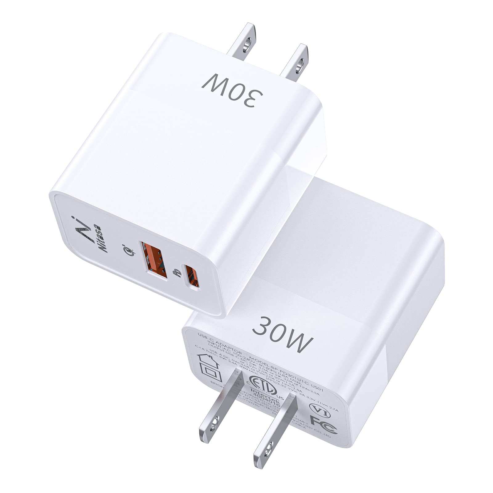 2 Pack 30W USB C Fast Charger with PD - Dual Port Wall Charger for iPhone 15/16 Pro Max, iPad Pro, Samsung Galaxy S23/S24, Google Pixel 8/9 | Super Fast Charging for Phones & Tablets | Perfect for Travel, Home & Office Use