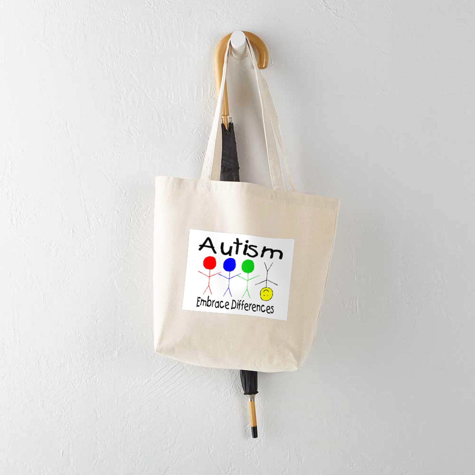 Autism Awareness Embrace Differences Tote Bag - Natural Canvas Reusable Shopping Bag for School, Work & Grocery