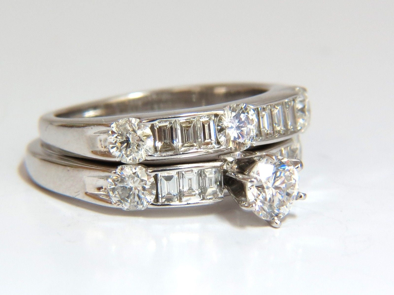 1.50CT Natural Diamonds Baguette & Round Cut Matching Engagement and Wedding Band Ring Set - Perfect for Proposals, Anniversaries, and Bridal Jewelry