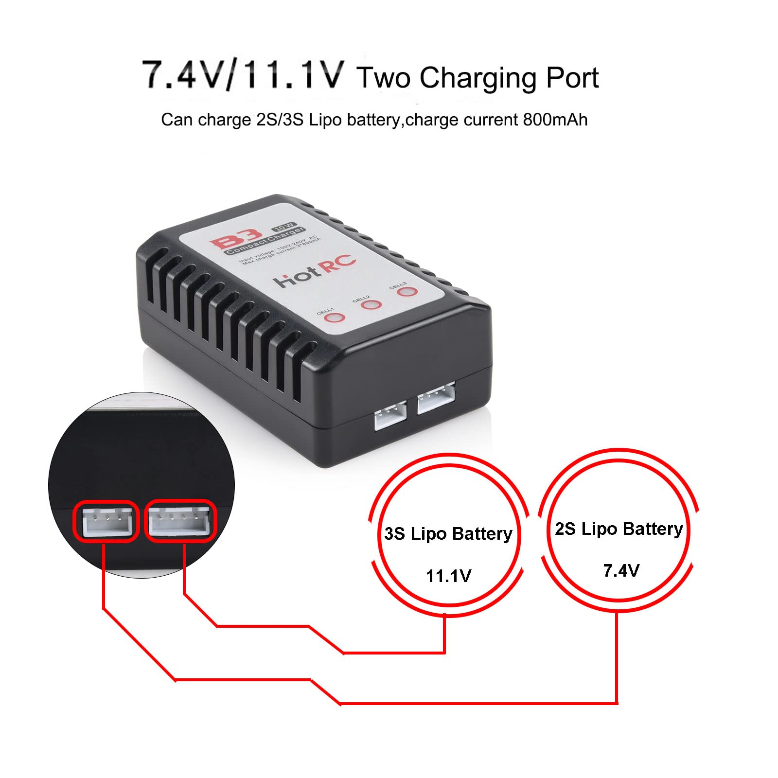 Soshine Smart 10W Balance Lipo Battery Charger for 2S 3S Cells - 7.4V 11.1V Airsoft Gun Battery Charger | Perfect for Airsoft Enthusiasts & RC Hobbyists