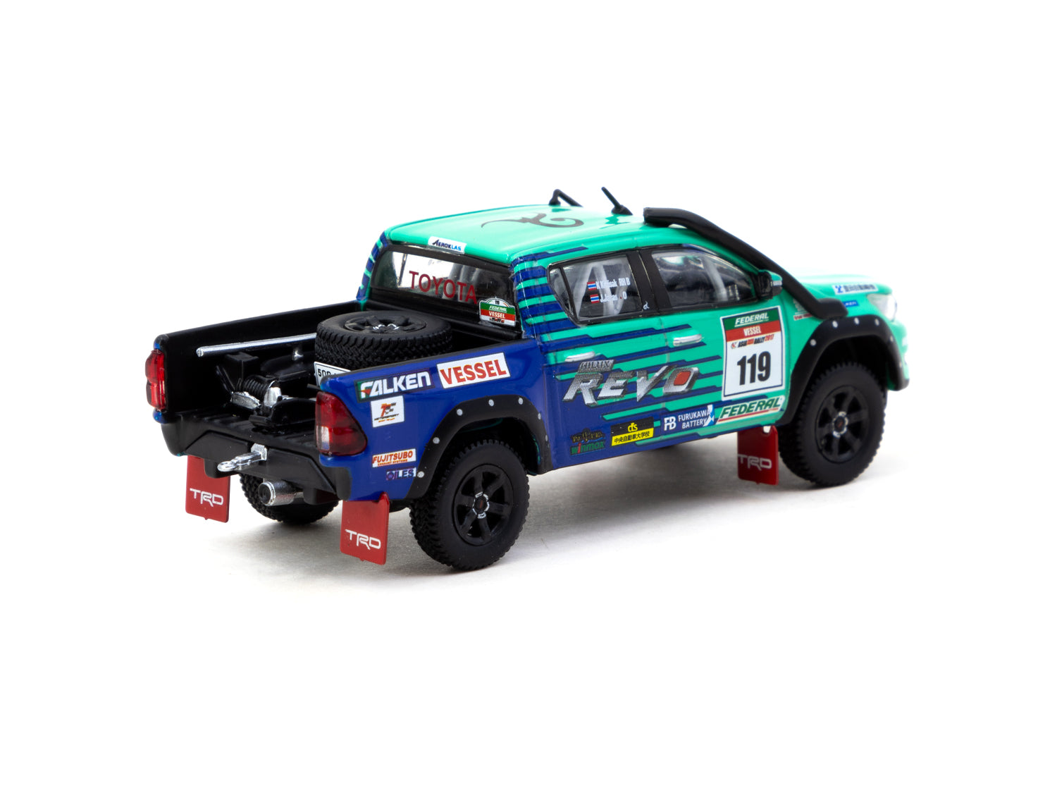 Tarmac Works 1/64 Scale Toyota Hilux AXCR 2017 Diecast Model Car with Truck Packaging - HOBBY64 Collection - Perfect for Display, Racing Enthusiasts, and Diecast Collectors