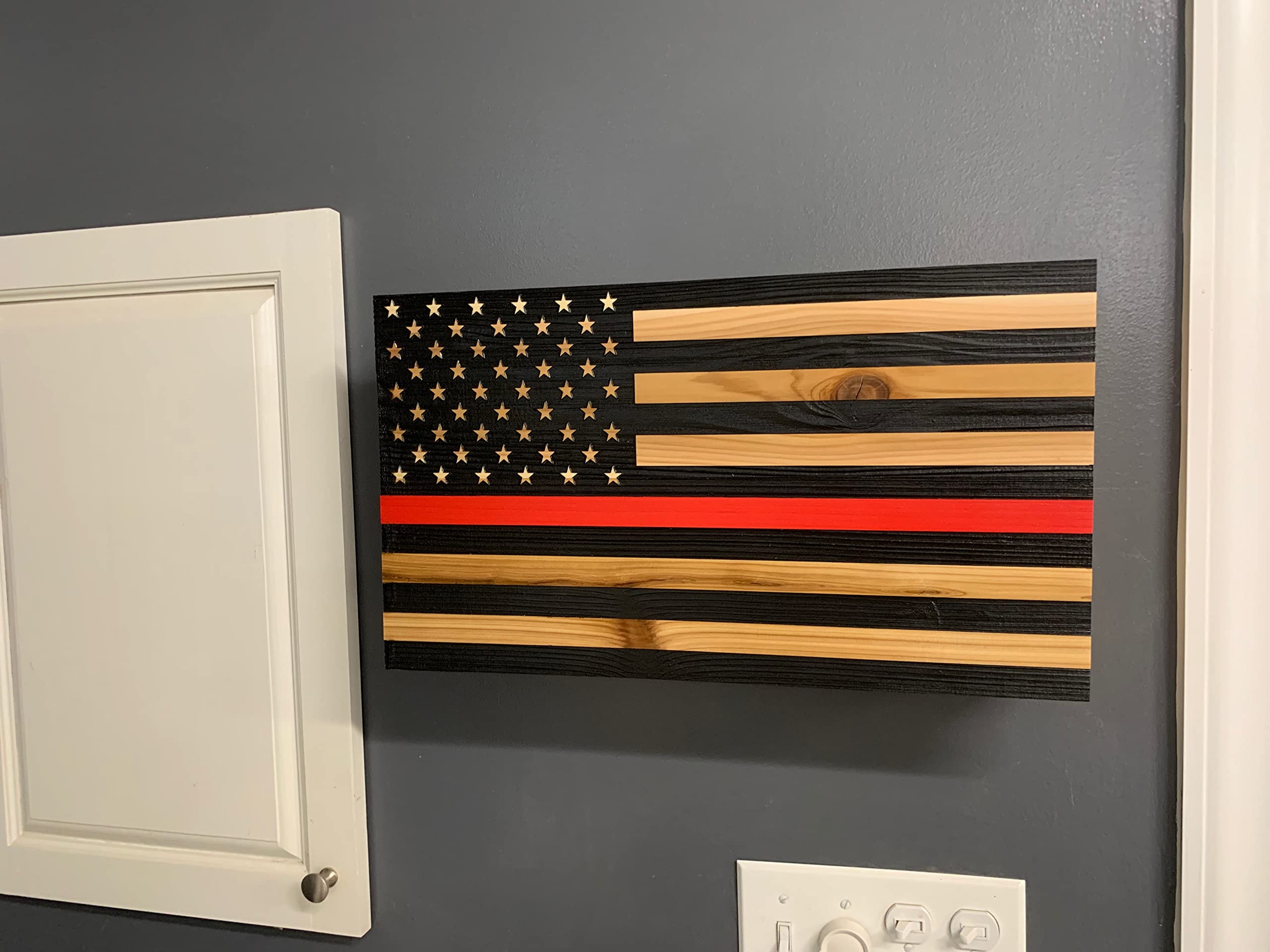Thin Red Line American Flag Hidden Gun Storage - Customizable Firefighter Concealment Flag for Home, Office & Vehicle Security