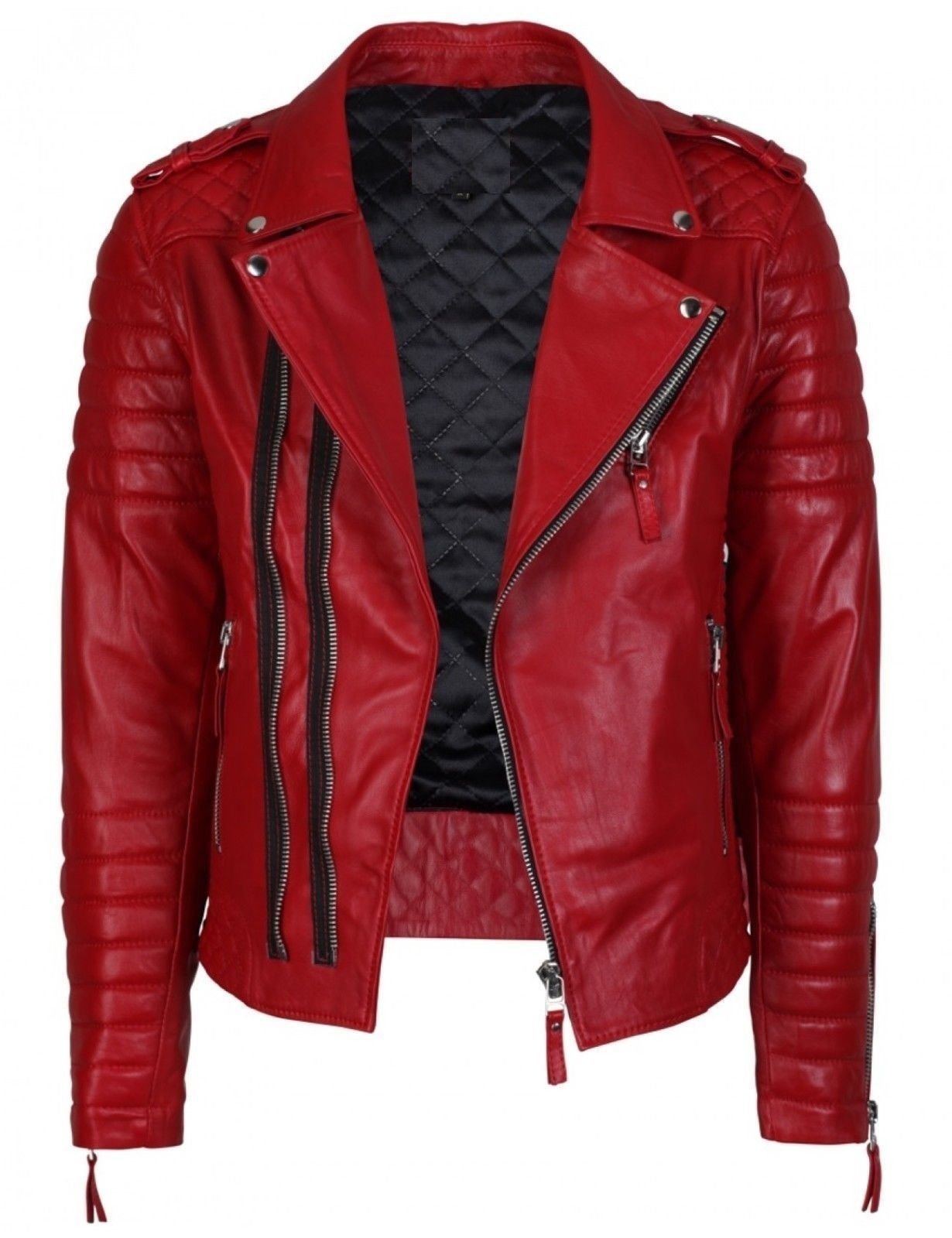 Genuine Soft Lambskin Bomber Biker Jacket for Men - Red Leather Style Jacket | Perfect for Motorcycle Riding, Casual Outfits & Winter Fashion