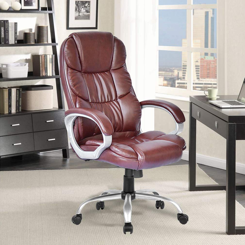 Ergonomic Office Chair with Adjustable Lumbar Support - High Back Executive Desk Chair for Home & Office, Rolling Swivel Computer Task Chair for Women & Men (Brown) - Perfect for Long Work Hours & Gaming Sessions