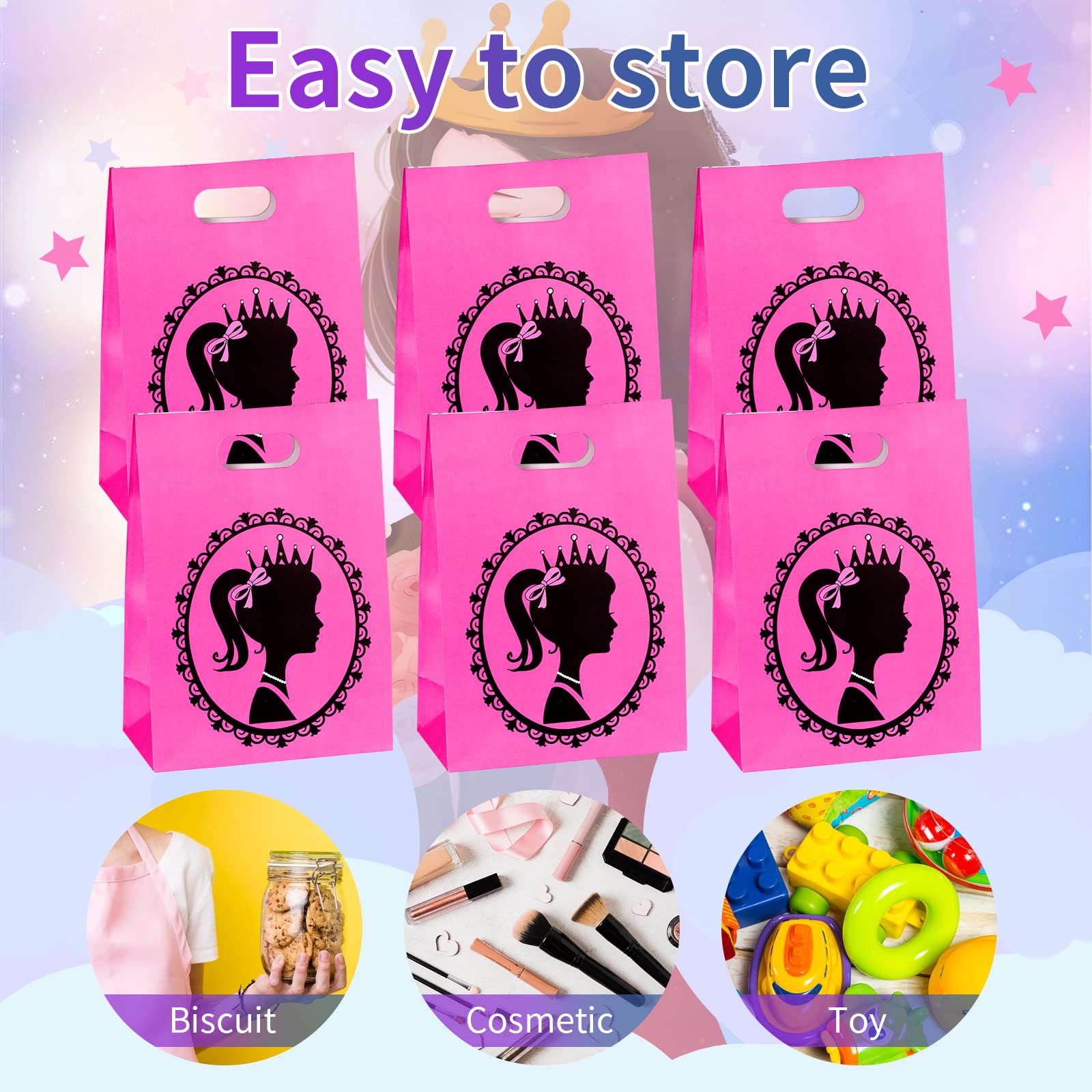 24-Piece Cute Girl Party Favor Bags - Black Princess Themed Gift Bags for Candy & Treats | Perfect for Birthday Parties, Baby Showers & Themed Events (Rose Red)