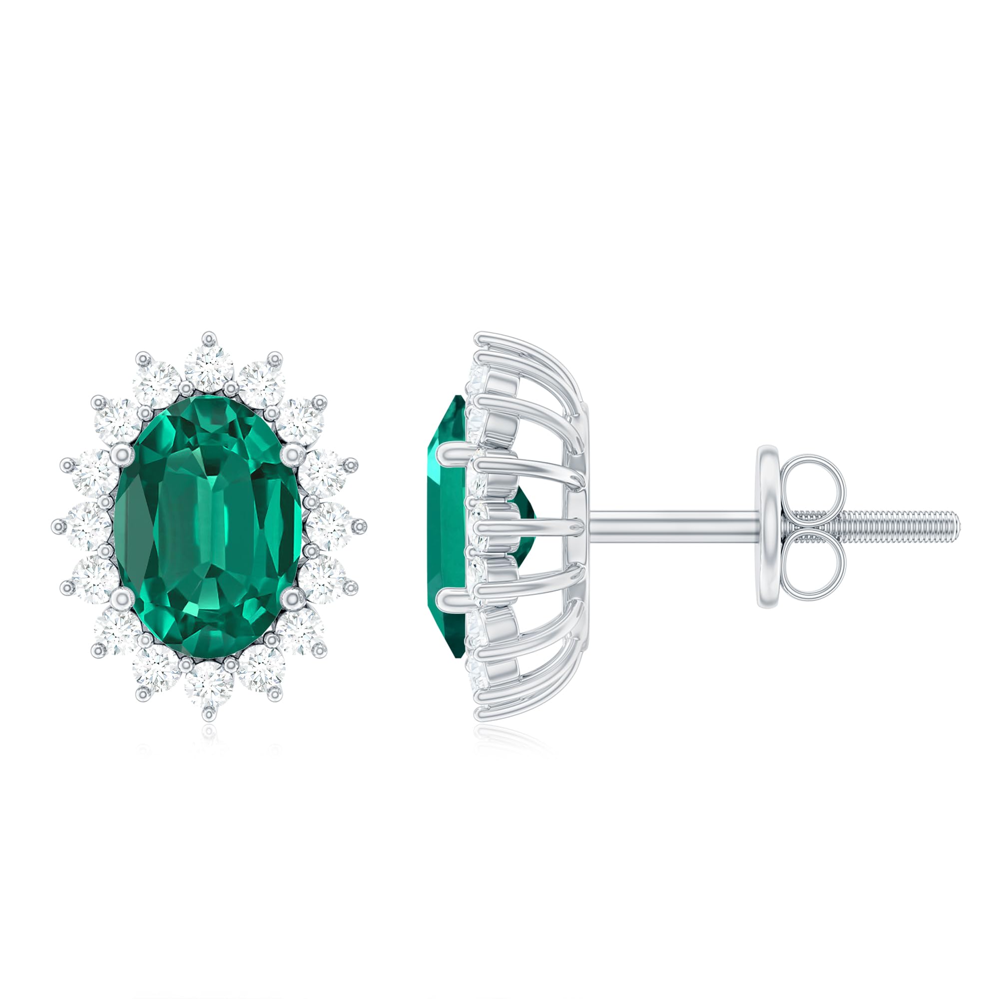 AAA Quality 2 Carat Oval Created Emerald Stud Earrings - 5x7mm Oval Cut Green Gemstone Jewelry for Women | Perfect for Weddings, Parties & Everyday Elegance