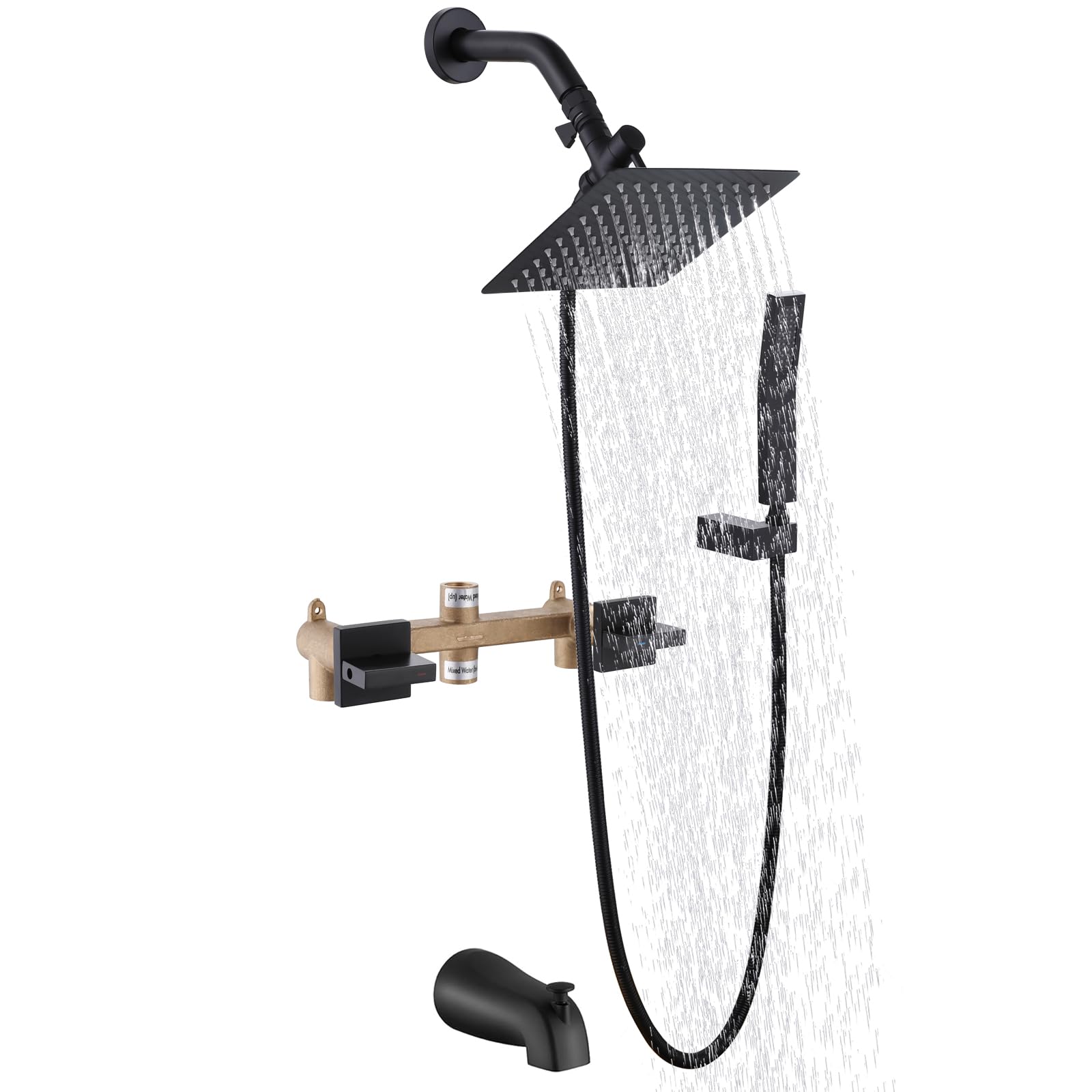 2 Handle Matte Black Shower Faucet Set with Tub Spout - Complete Bathtub Shower System Kit - Durable Brass Construction for Bathroom Remodeling & Home Upgrade