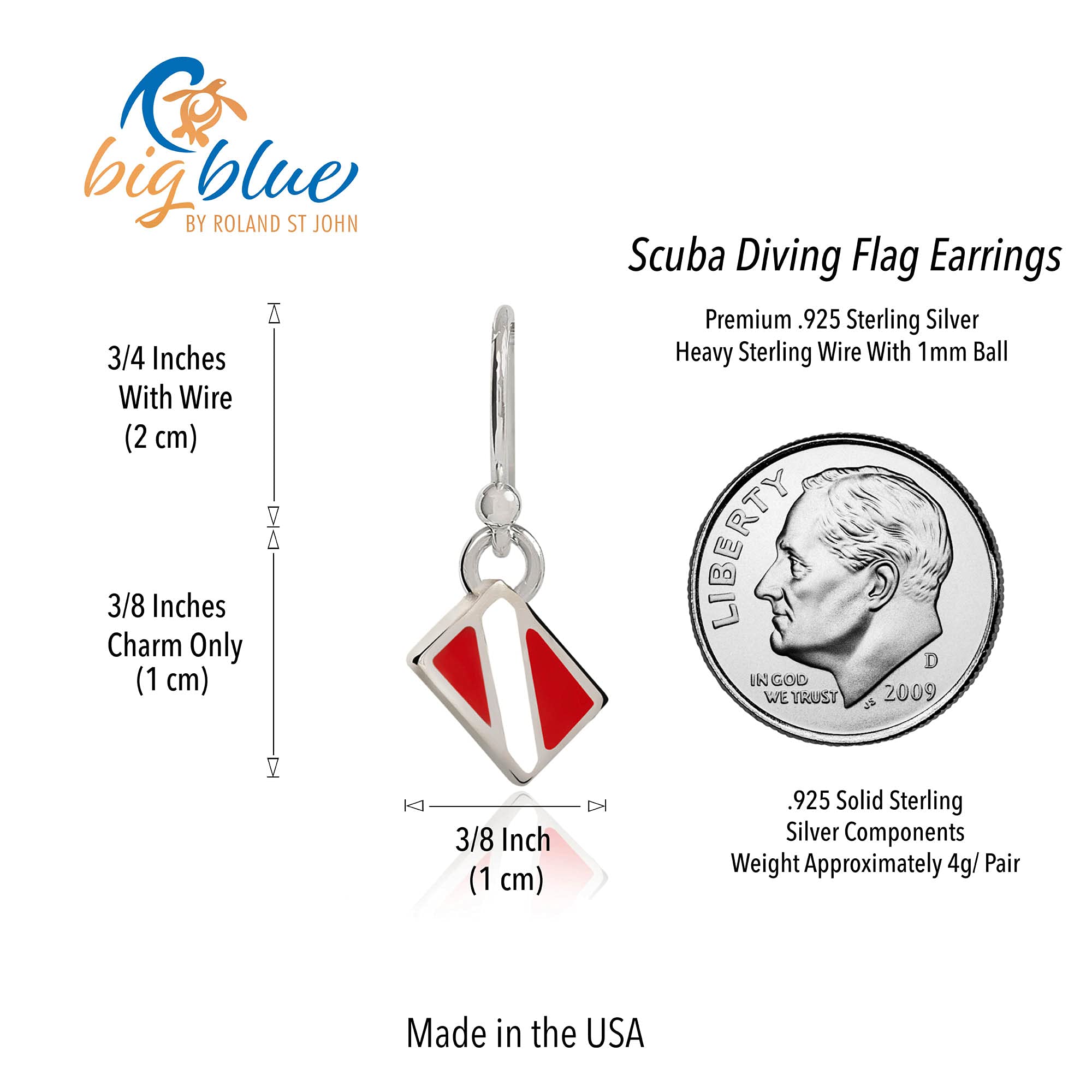 Sterling Silver Scuba Diving Earrings for Women - Dive Flag Charm Jewelry - Perfect Gift for Female Scuba Divers - Ideal for Underwater Adventures, Beach Vacations & Ocean-Themed Parties