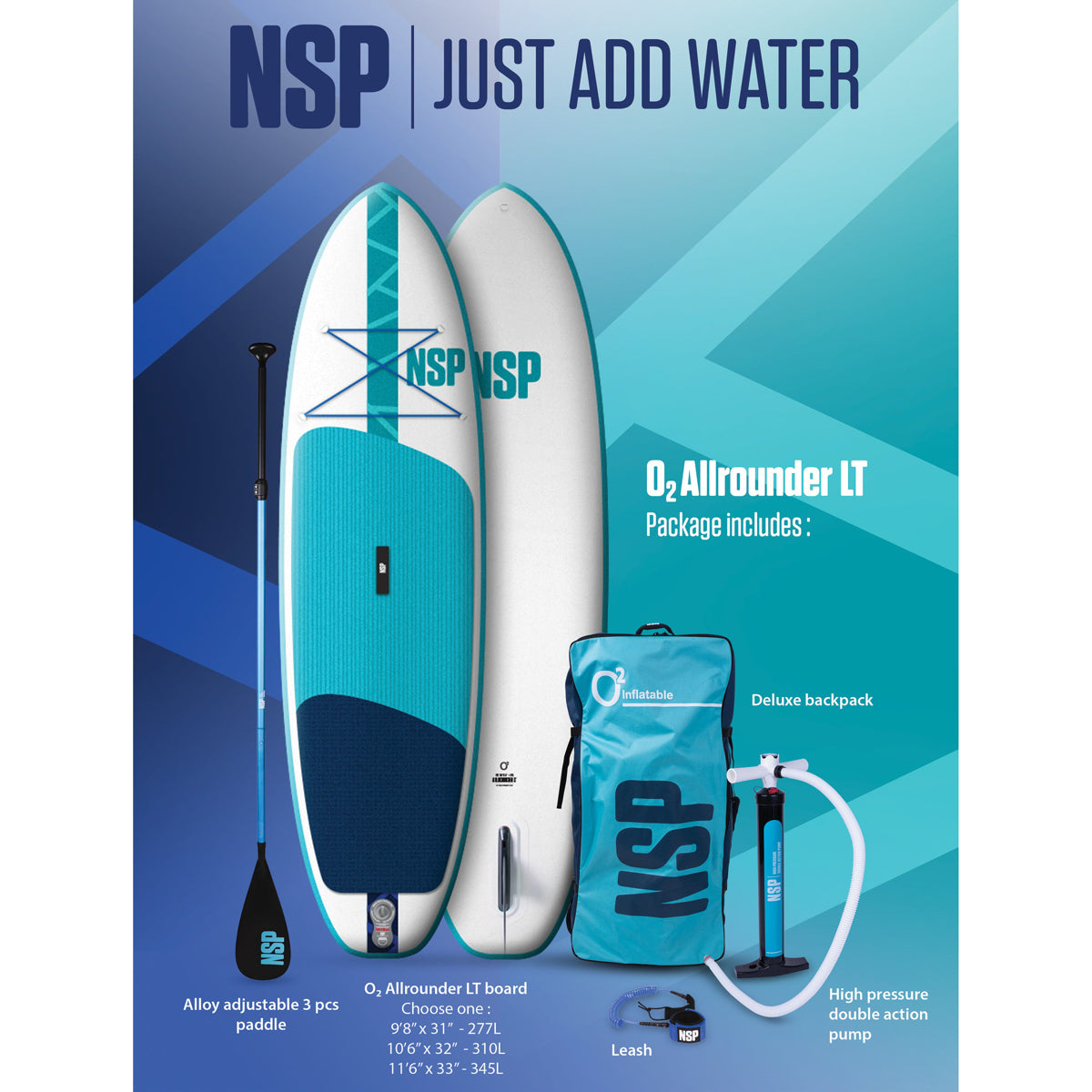 NSP O2 Allrounder LT 10'6 Inflatable Stand Up Paddle Board - Lightweight & Durable SUP for All Skill Levels | Perfect for Yoga, Fishing & Ocean Adventures