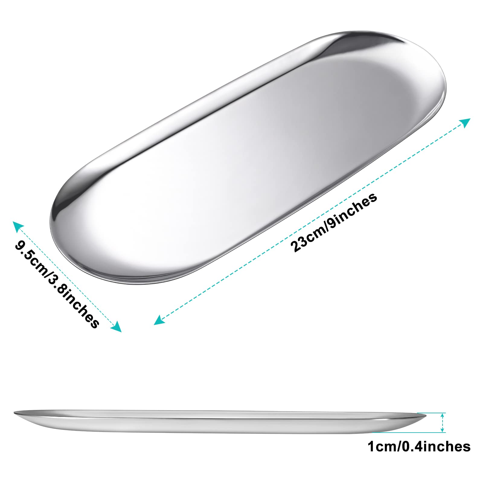 2-Piece Silver Oval Stainless Steel Coffee Table Tray - Elegant Jewelry Organizer, Cosmetic Display, Candle Holder & Candy Dish for Living Room, Bedroom Decor & Gift Giving
