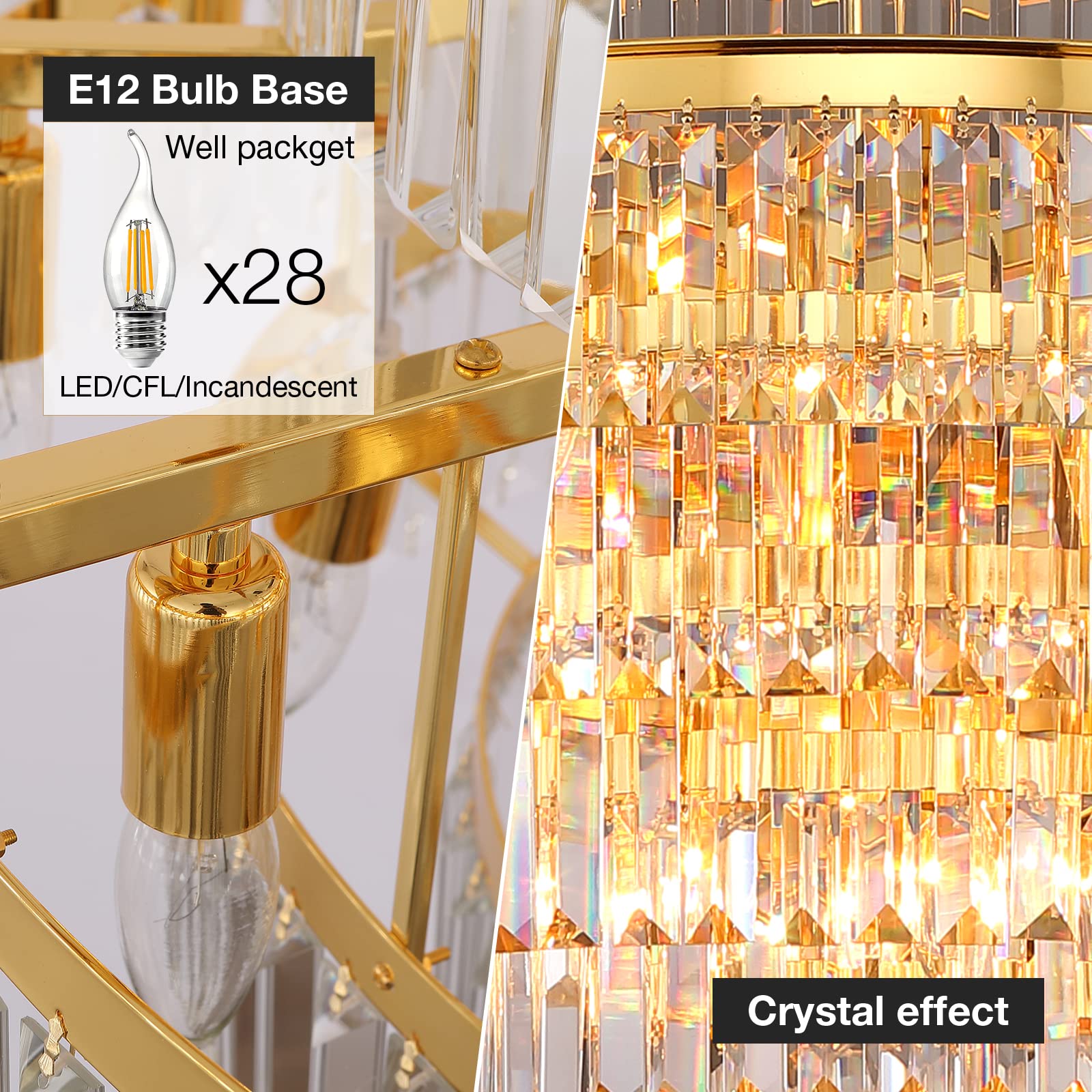 Modern Gold Crystal Chandelier - 39 Inch Round 7-Tier Pendant Ceiling Light Fixture for Dining Room, Living Room, Bedroom & Entryway | Elegant Lighting for Home Decor, Weddings & Special Events