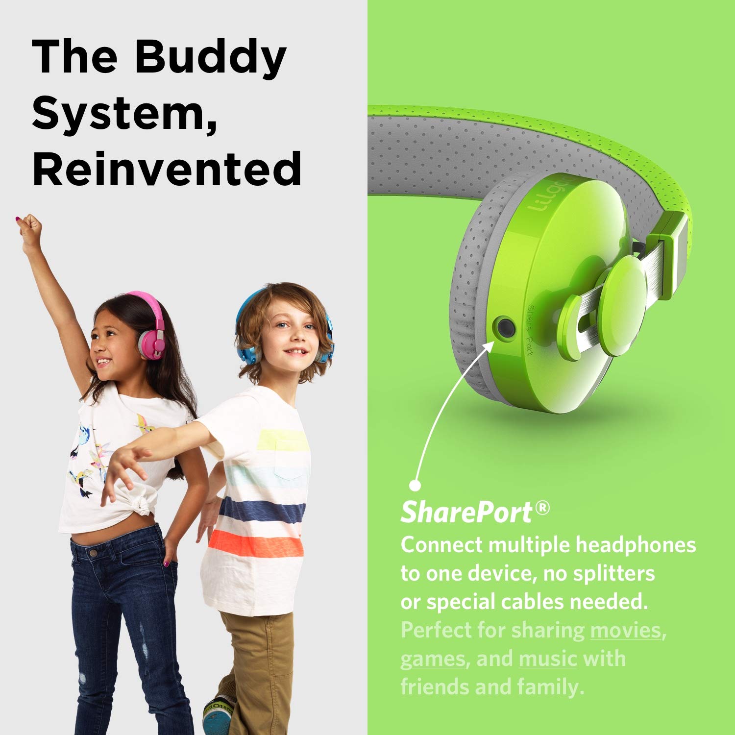 LilGadgets Untangled Pro Wireless Kids Headphones with Microphone - Volume Limited Safe Listening, SharePort Technology, SoftTouch Ear Pads - Green Bluetooth Headphones for School, Travel & Home Use