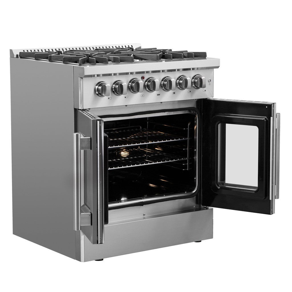 Forno Galiano 30-inch 4.32 cu. ft. Freestanding Dual Fuel Range - Stainless Steel French Door Gas Stove & Electric Oven (Model FFSGS6356 30) | Perfect for Modern Kitchens, Home Chefs & Entertaining
