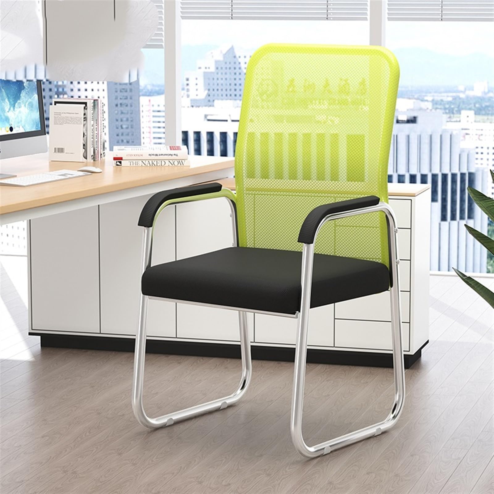 Ergonomic Mesh Office Chair with Adjustable Armrests & Chrome Metal Frame - Breathable Comfort for Long Hours - Perfect for Home Office, Gaming & Workspace (Green)