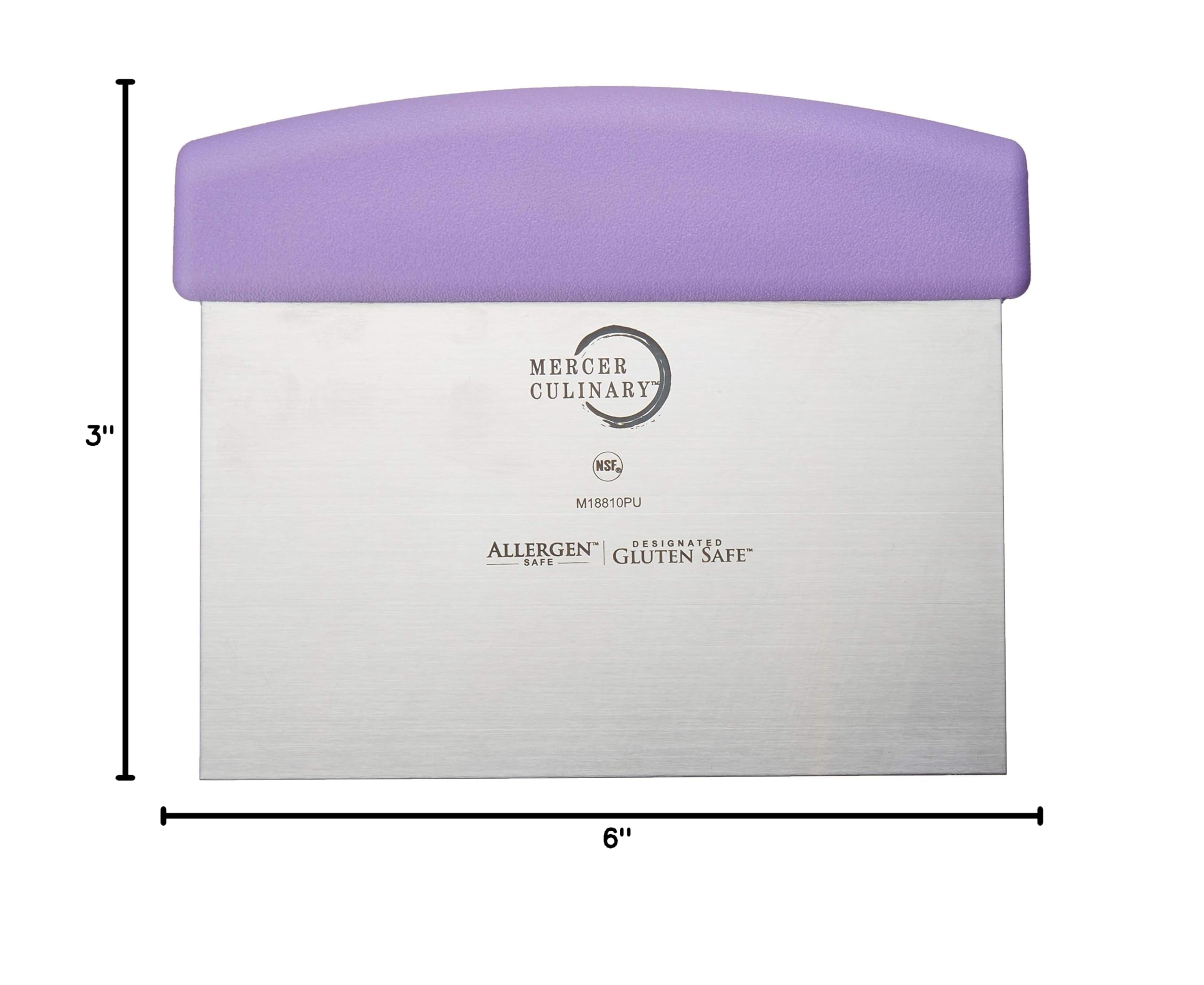 Mercer Culinary Millennia 6-Inch x 3-Inch Stainless Steel Bench Scraper with Purple Handle - Dough Cutter, Pastry Tool, Baking Accessory for Home & Professional Kitchens
