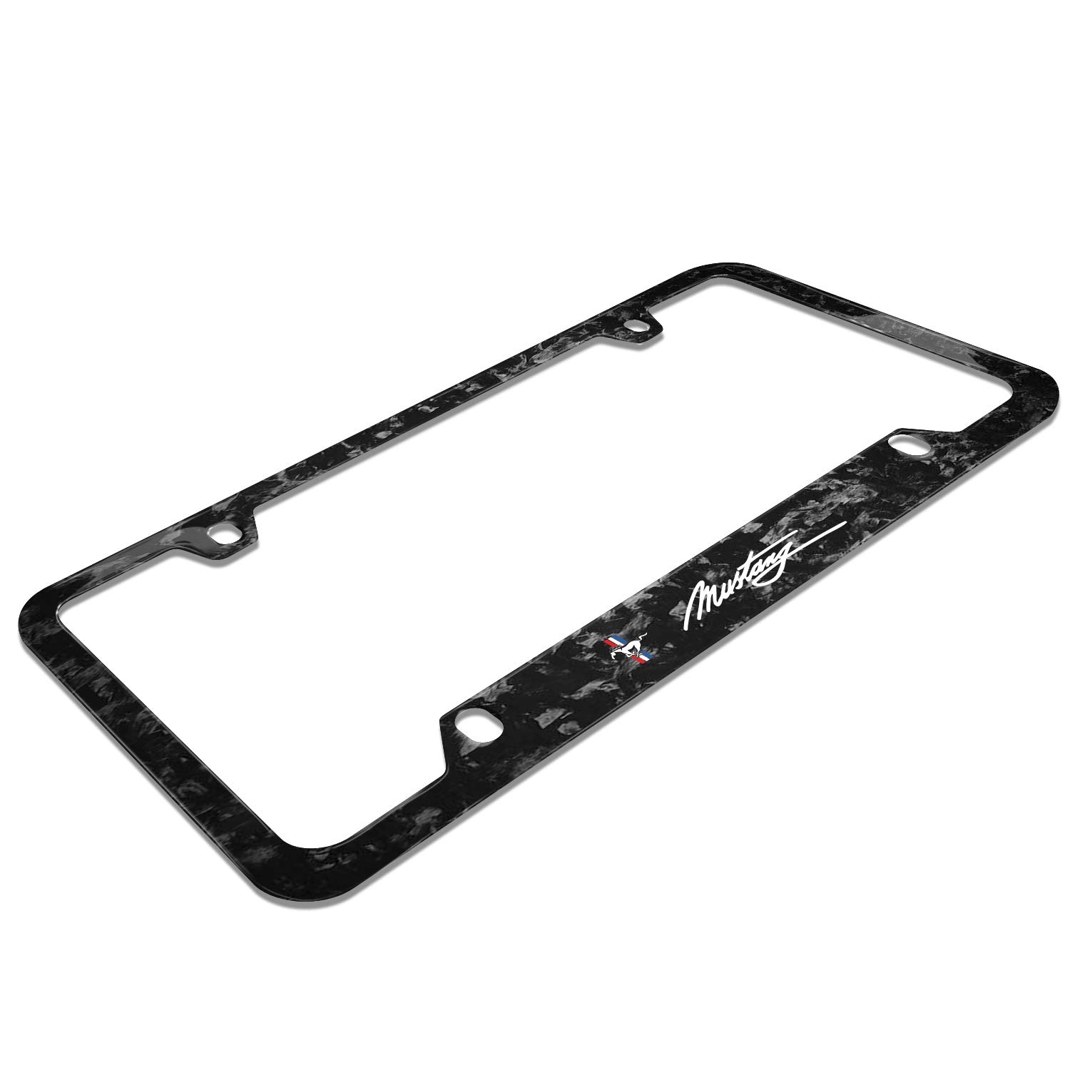 Ford Mustang Script Real Black Forged Carbon Fiber License Plate Frame - Durable & Stylish Car Accessory for All 50 States - Perfect for Mustang Enthusiasts & Car Shows