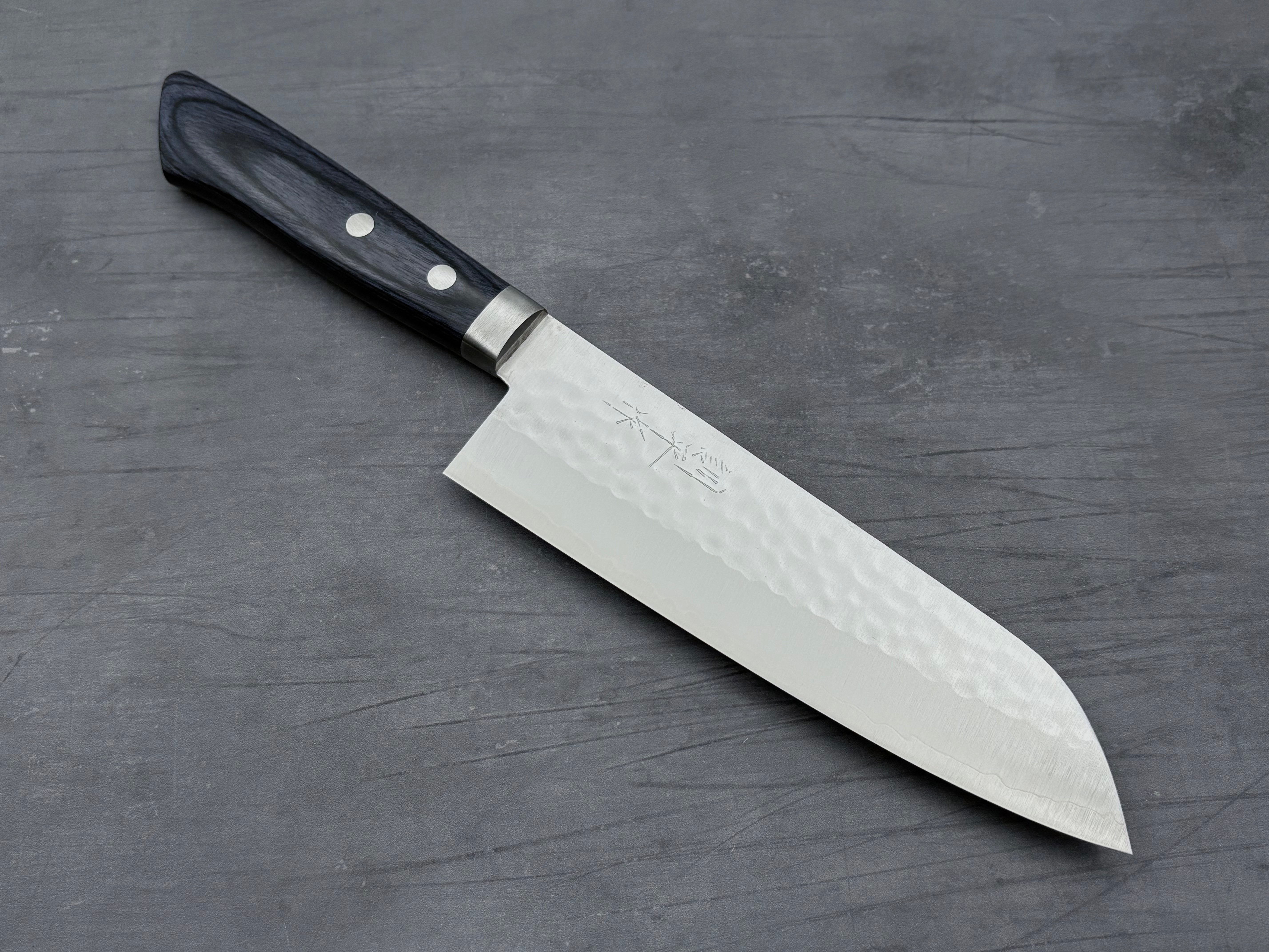 Masutani Hamono V1 Tsuchime Santoku Knife - Japanese Damascus Steel 7-Inch Kitchen Knife for Slicing, Dicing & Chopping - Perfect for Home Chefs & Professional Cooking