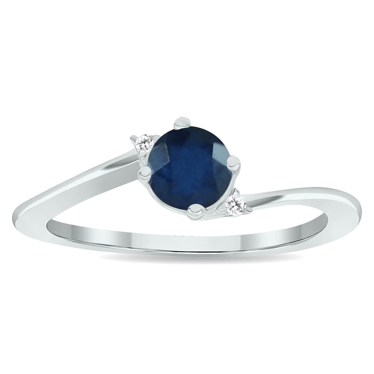 10K White Gold Women's Sapphire and Diamond Wave Ring - Elegant Jewelry for Weddings, Anniversaries & Special Occasions