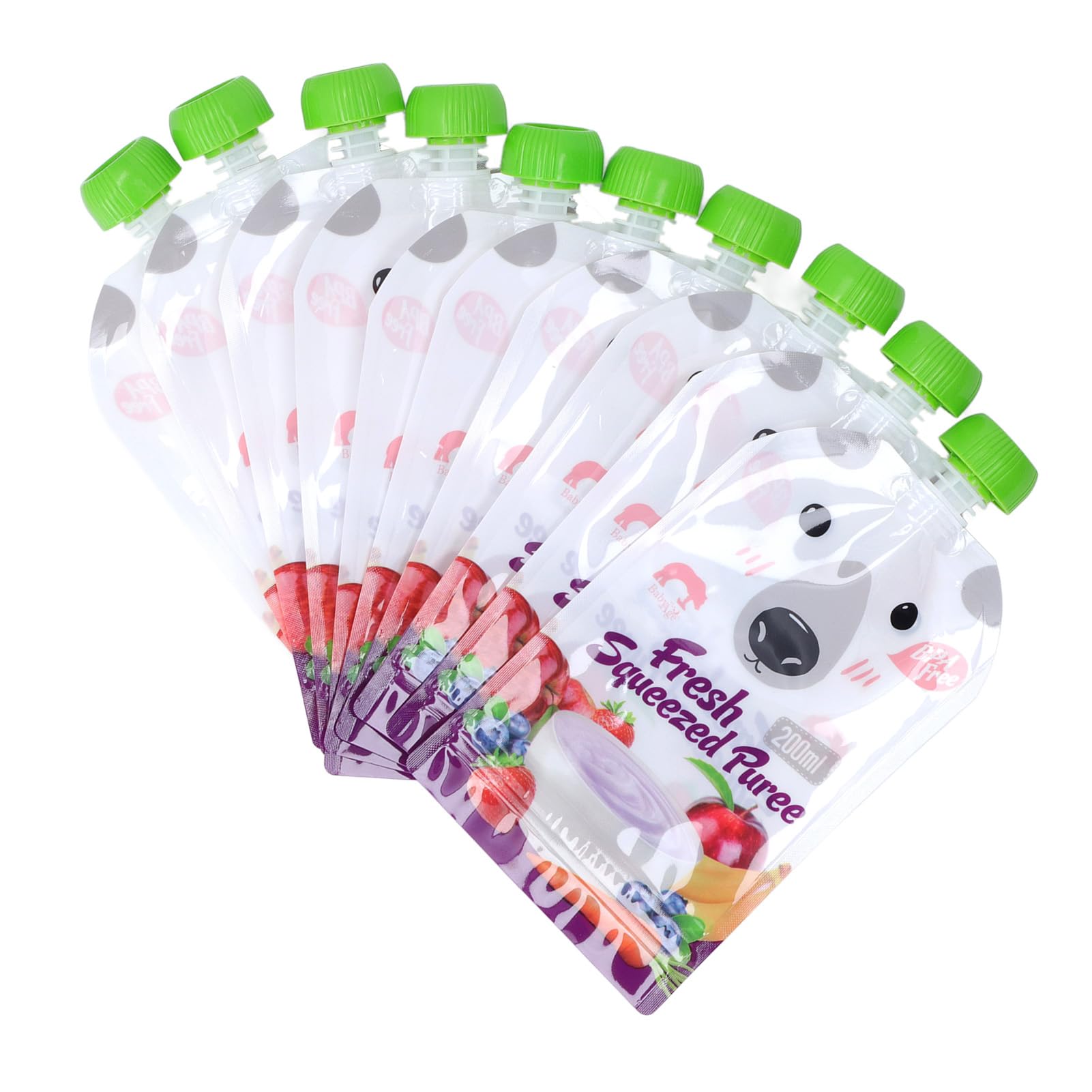 10 Pack Reusable Food Pouches 200ml - Refillable Squeeze Bags for Baby Food, Fruit Puree & Snacks | Portable Leak-Proof Storage for On-the-Go Meals, Travel & Outdoor Activities